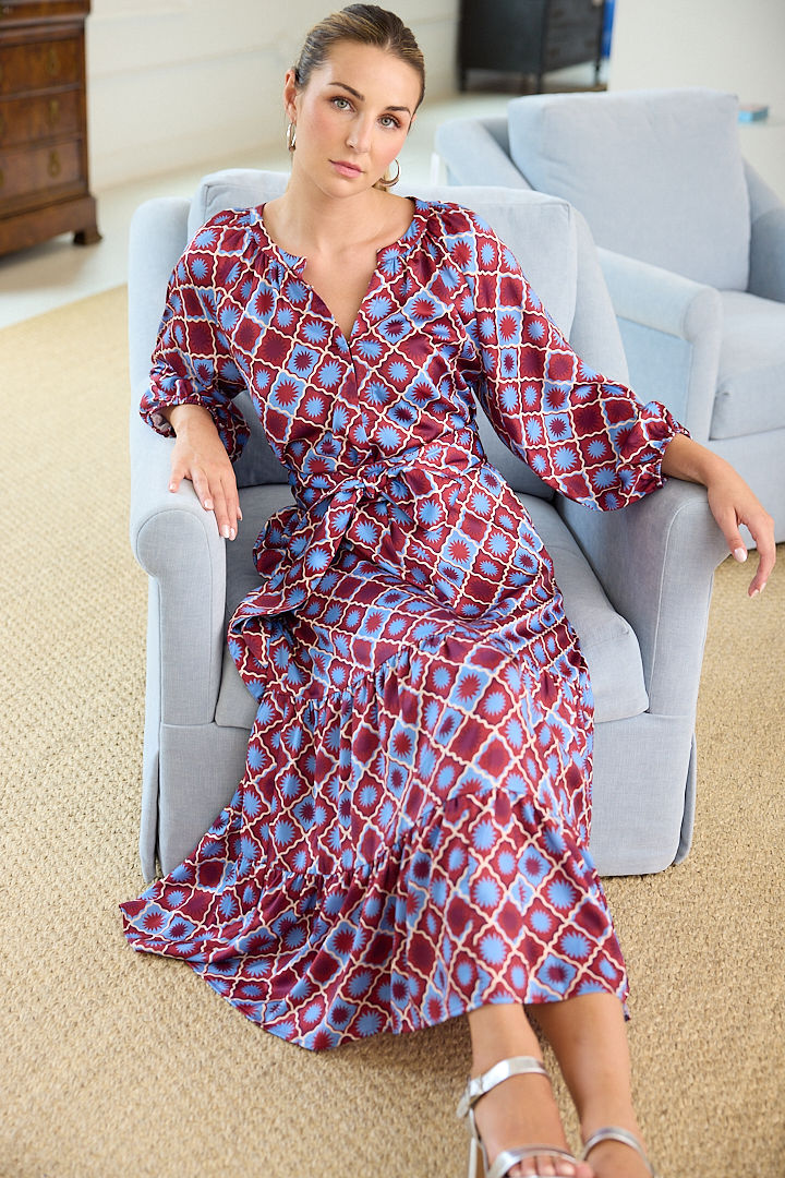 Elise Dress Burgundy Sunburst Satin