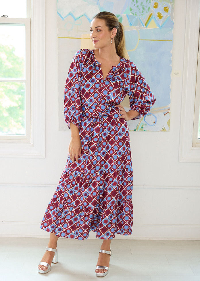 Elise Dress Burgundy Sunburst Satin