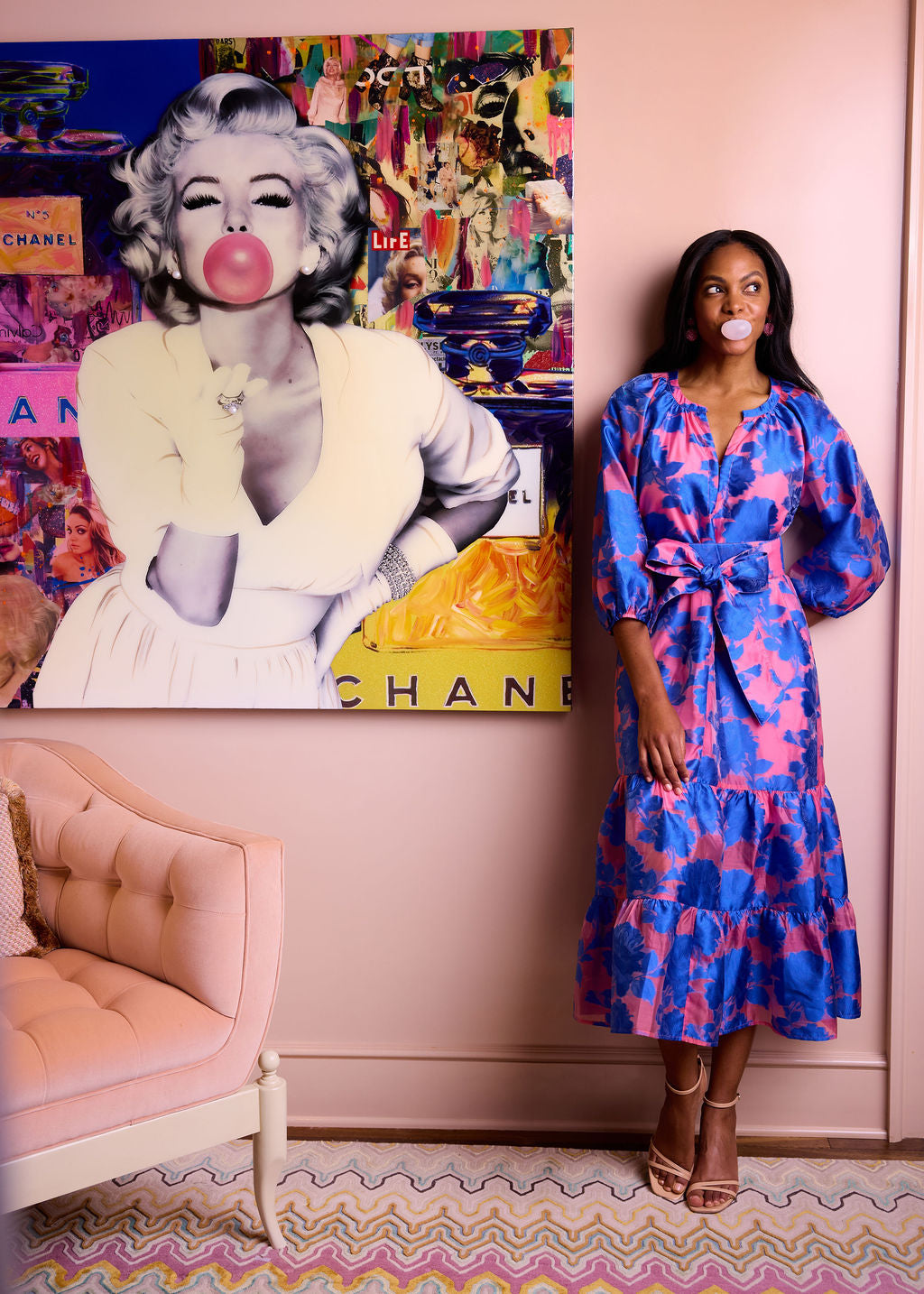 Elise Dress Pink and Blue Tea Rose Organza