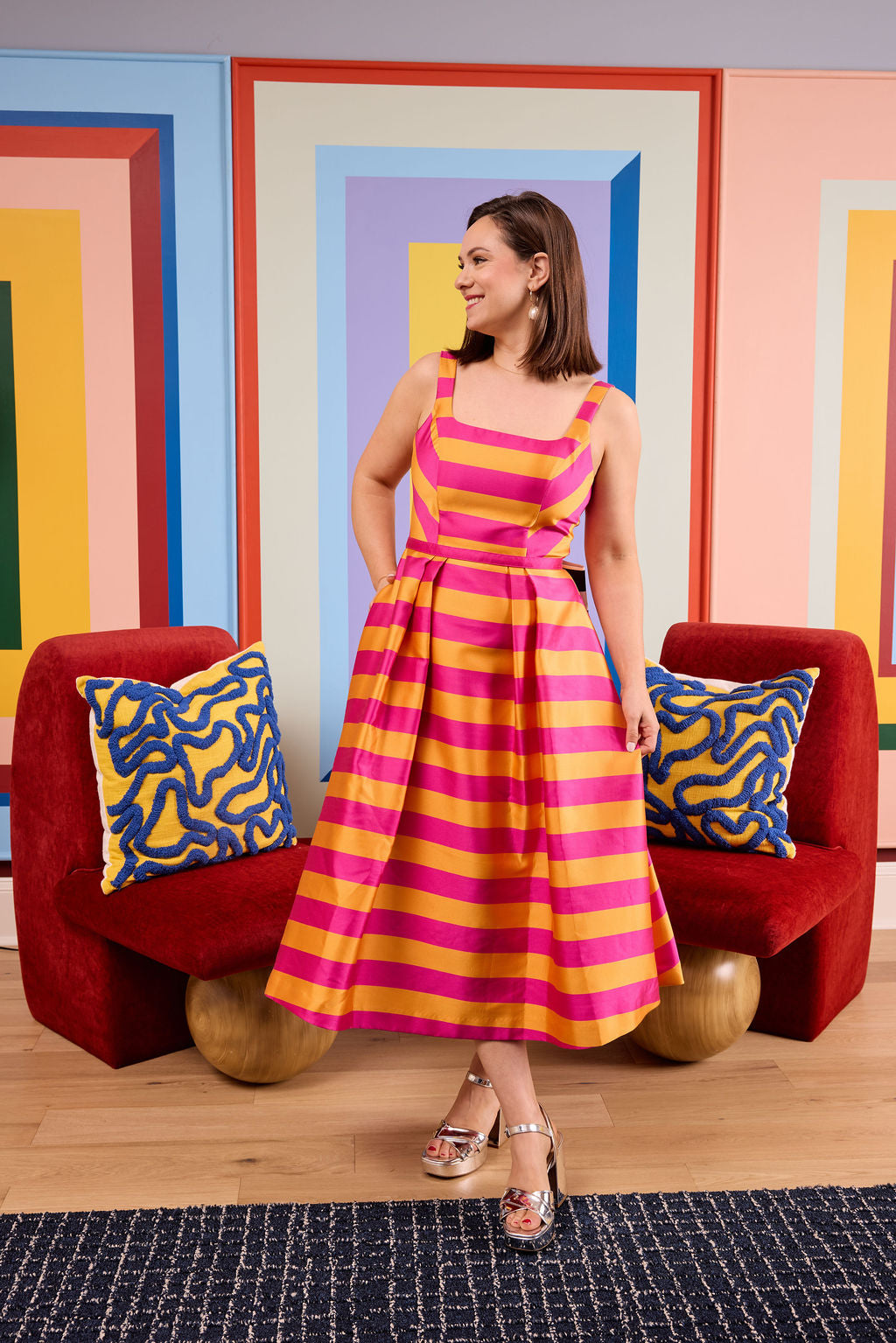 Victoria Dress Magenta Stripe Mikado