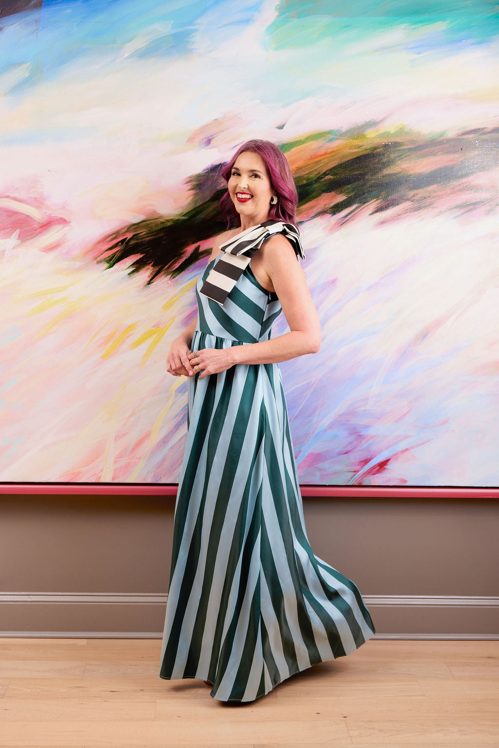 Caroline Gown Blue Stripe Mikado