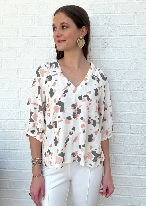 Anna Top Spotted Leopard Linen