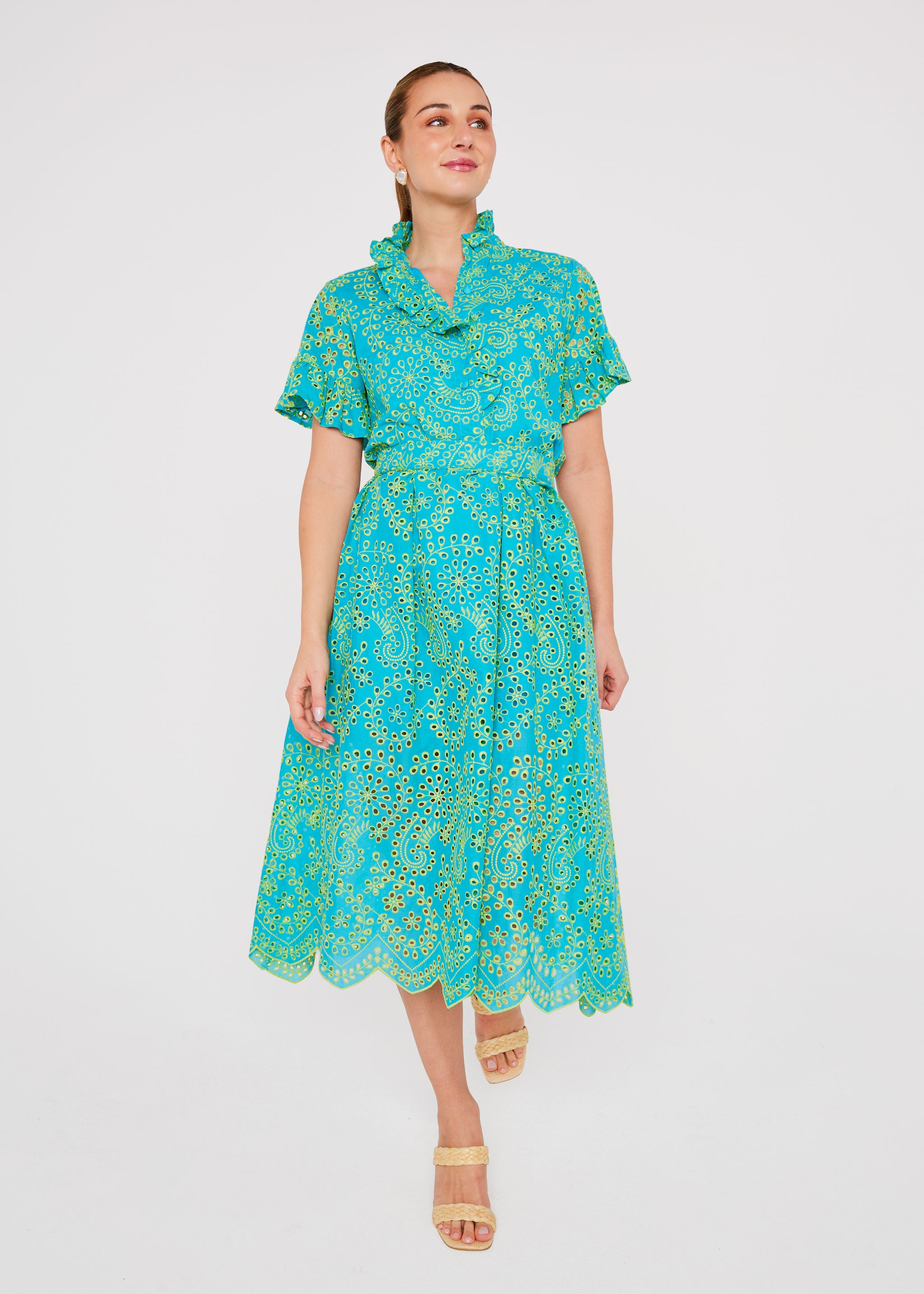 Sadie Top Teal and Chartreuse Jasmine Eyelet
