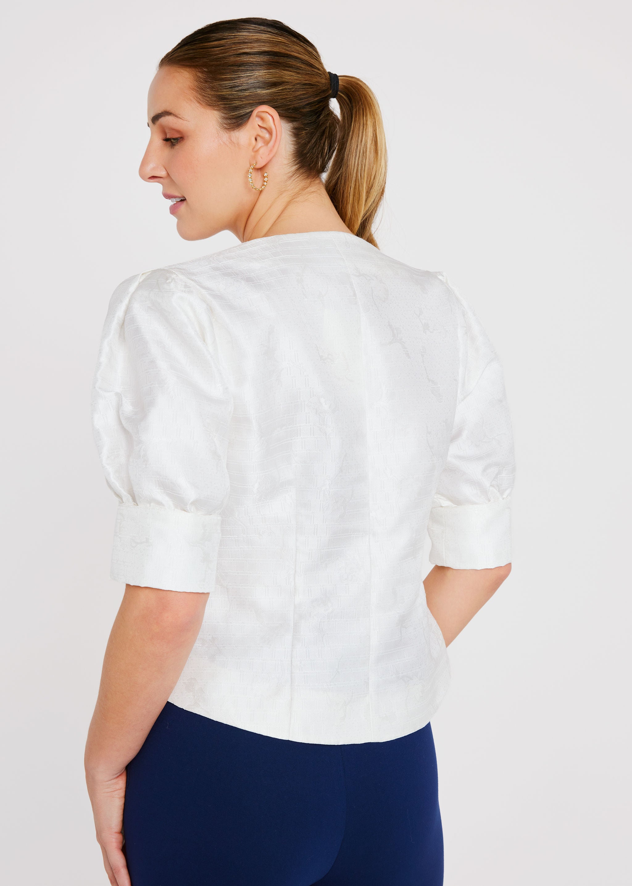 Cleo Top White Textured Dupioni