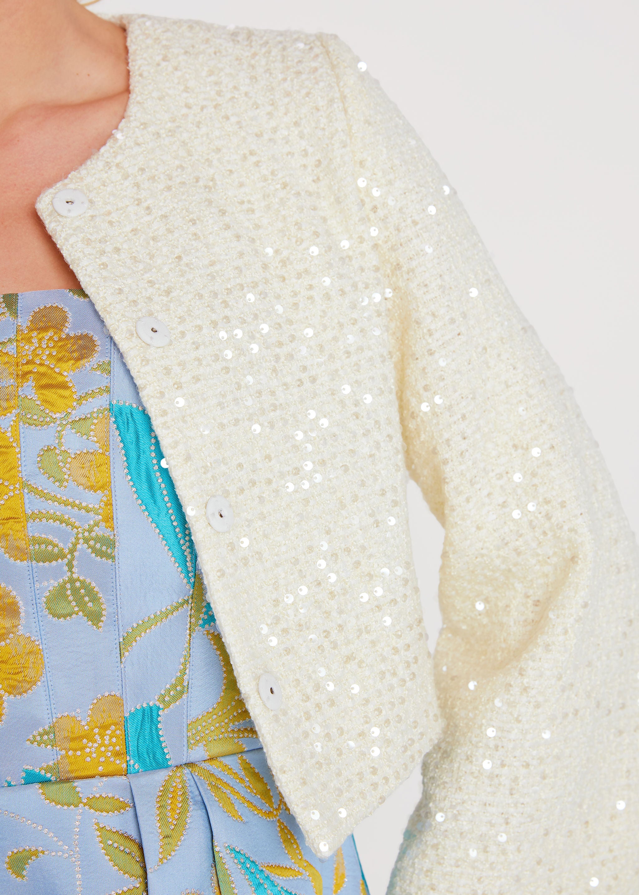 Cropped Kennedy Jacket White Sequin Tweed