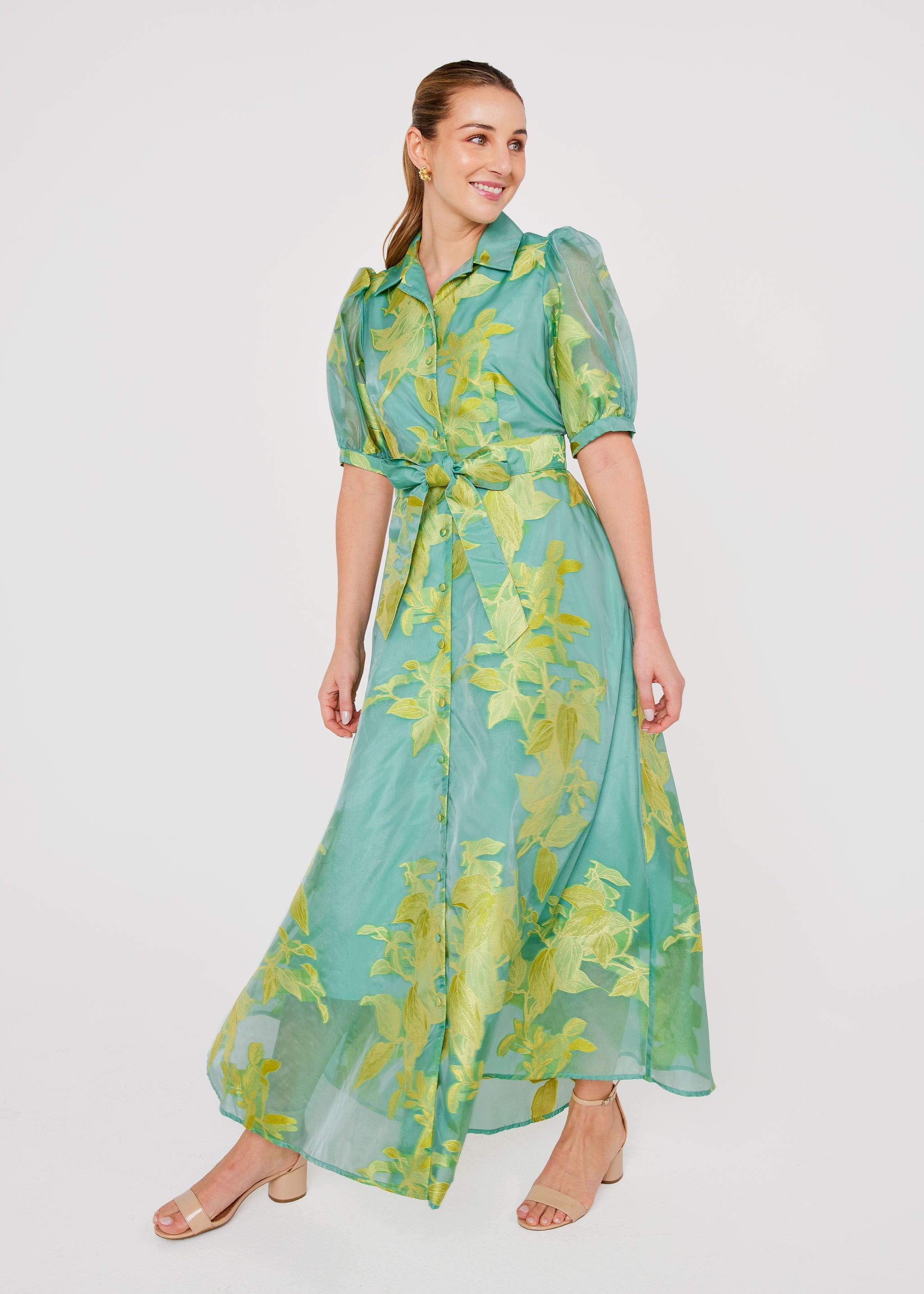 Charlotte Gown Teal Leaf Organza