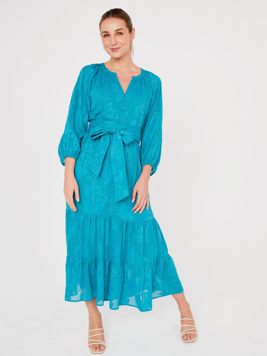 Elise Dress Teal Burnout Chiffon