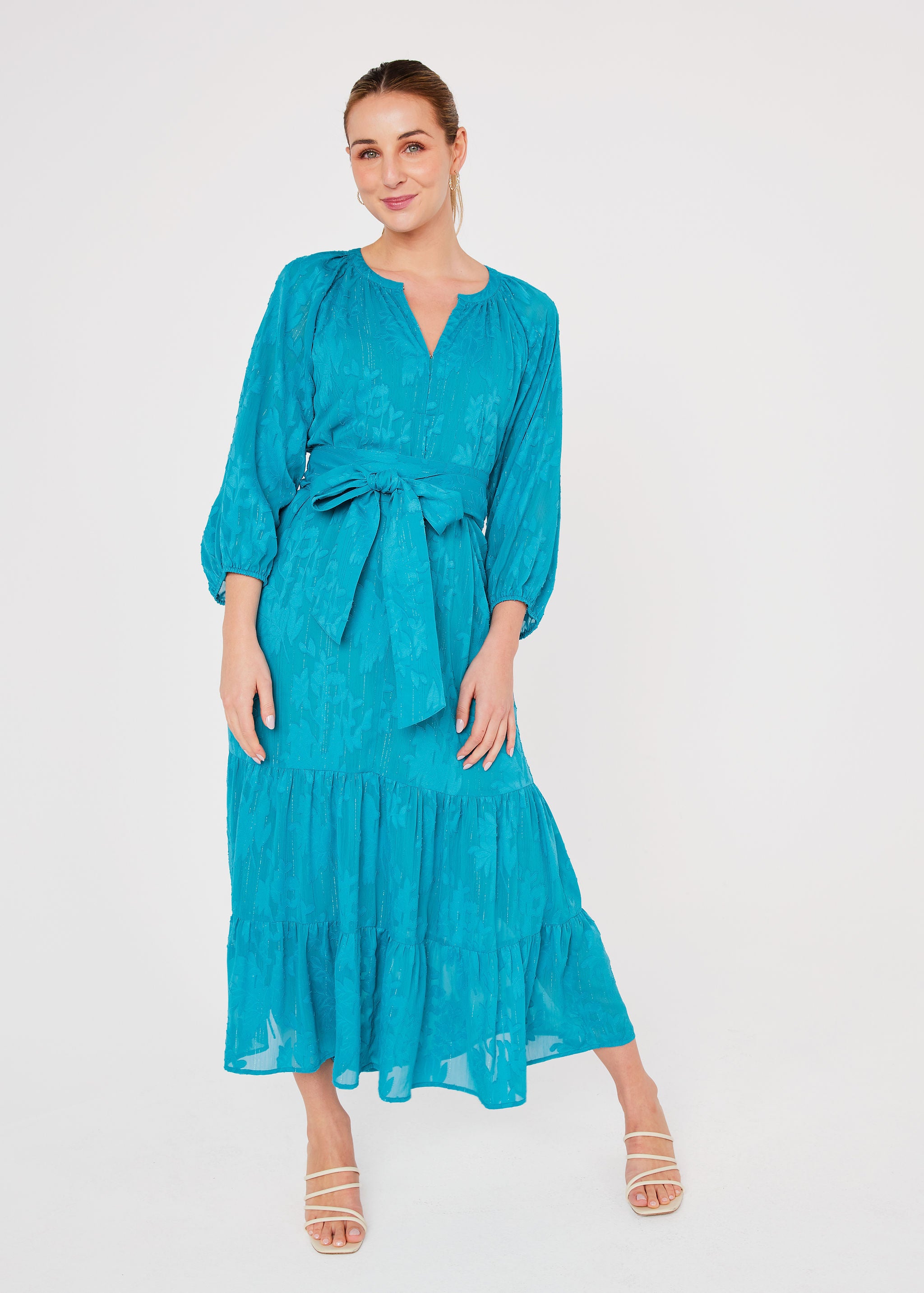 Elise Dress Teal Burnout Chiffon