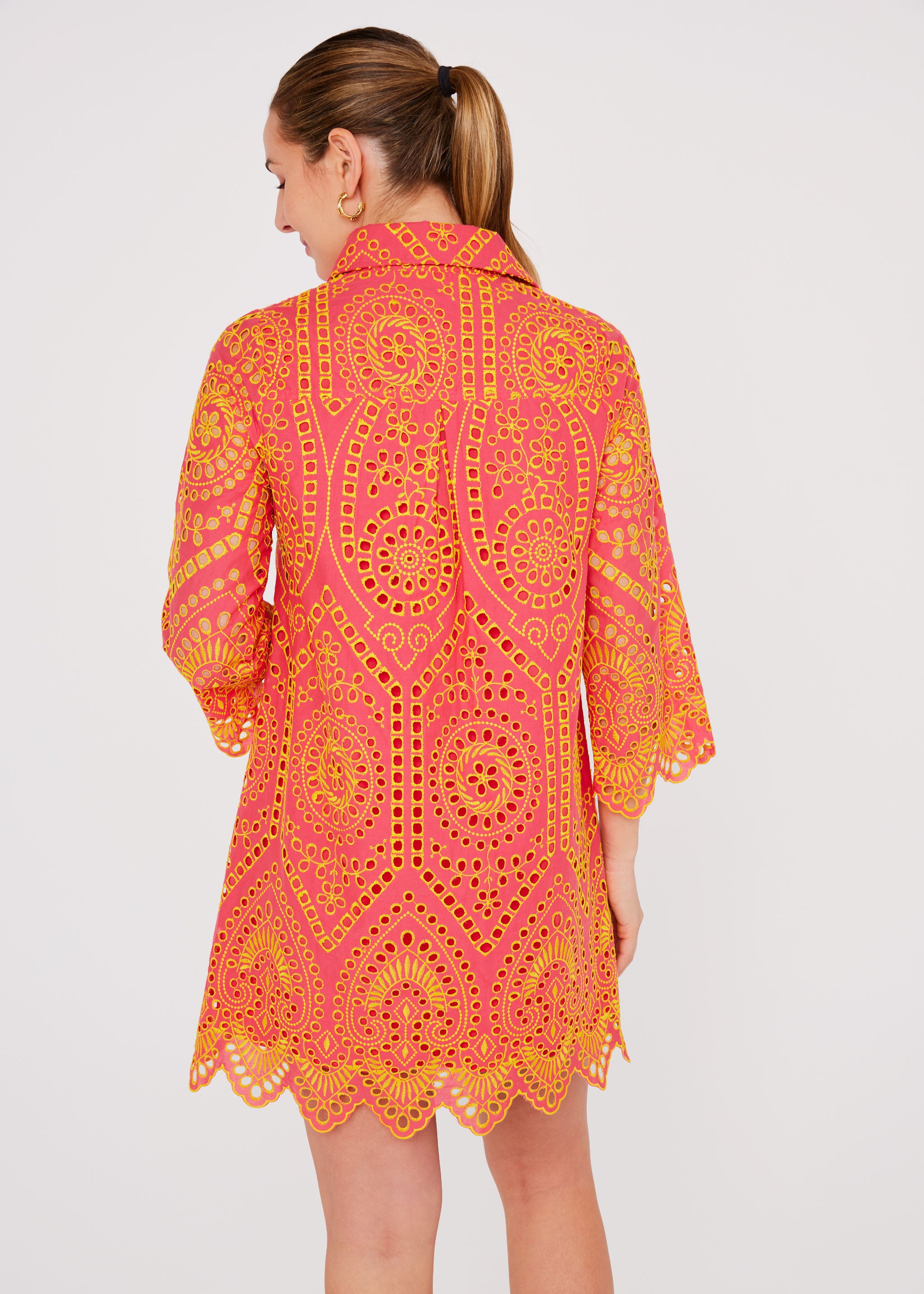 Piper Caftan Coral and Yellow Eyelet