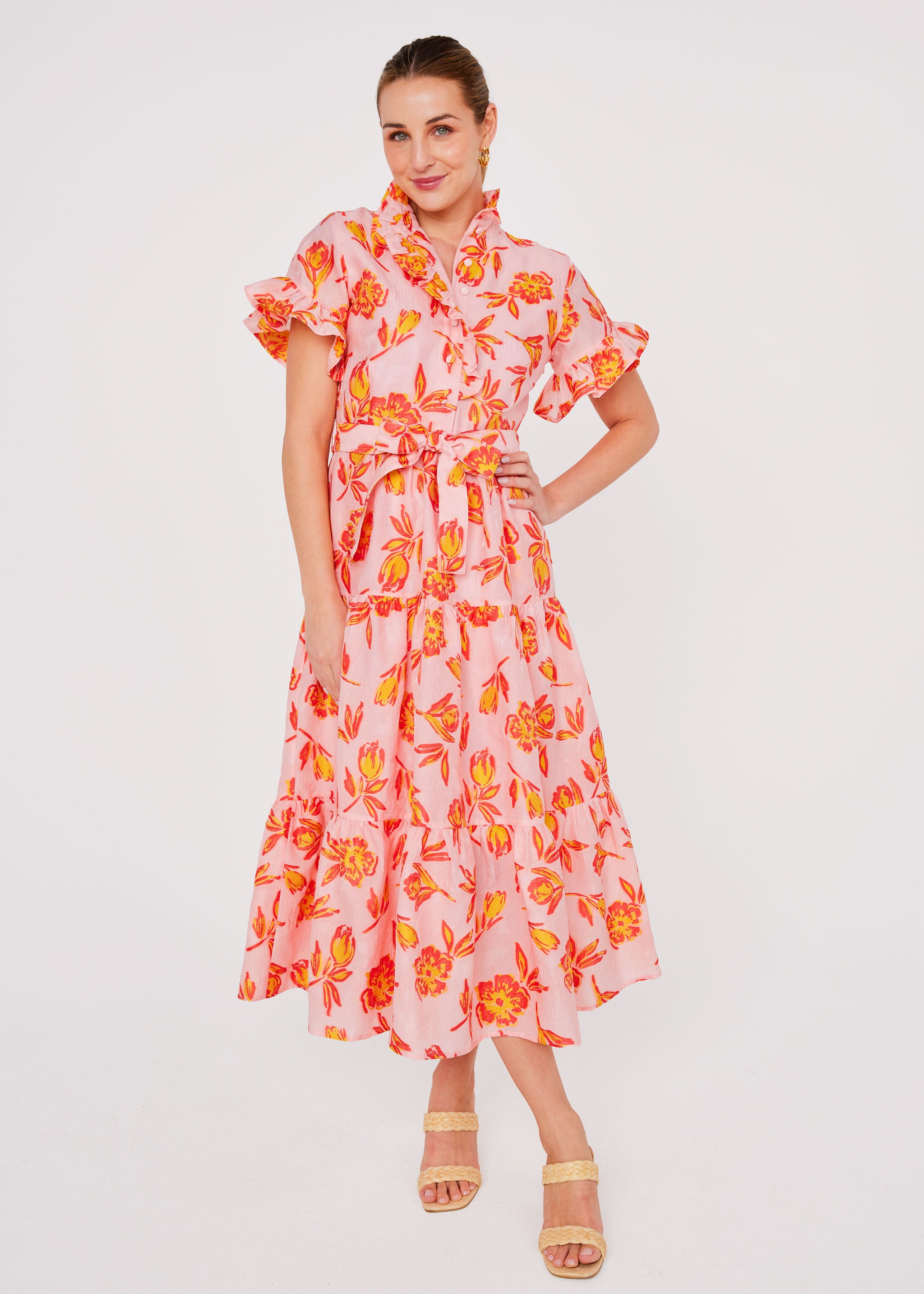 Sadie Maxi Dress Orange Tropical Tulip Jacquard