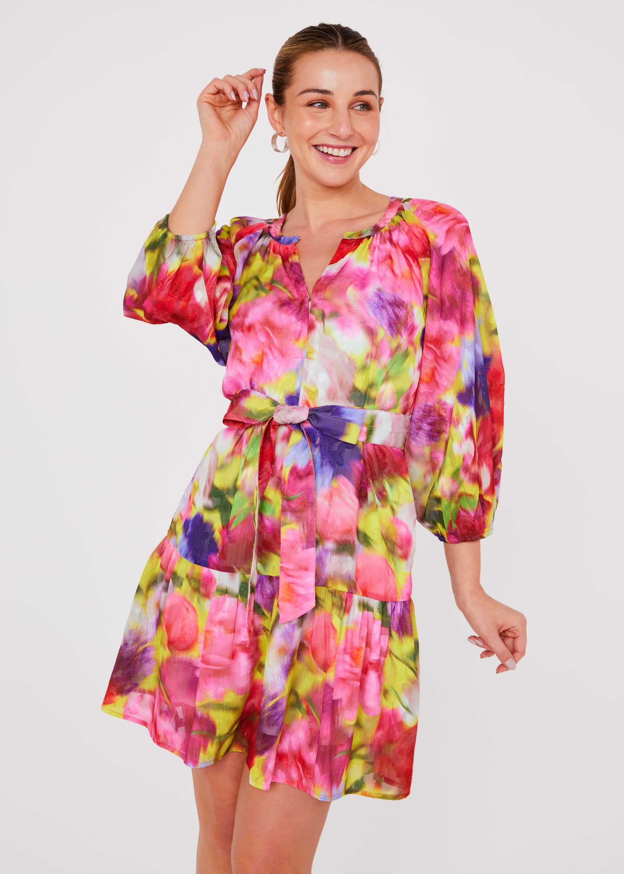 Elise Mini Dress Art Bloom Chiffon