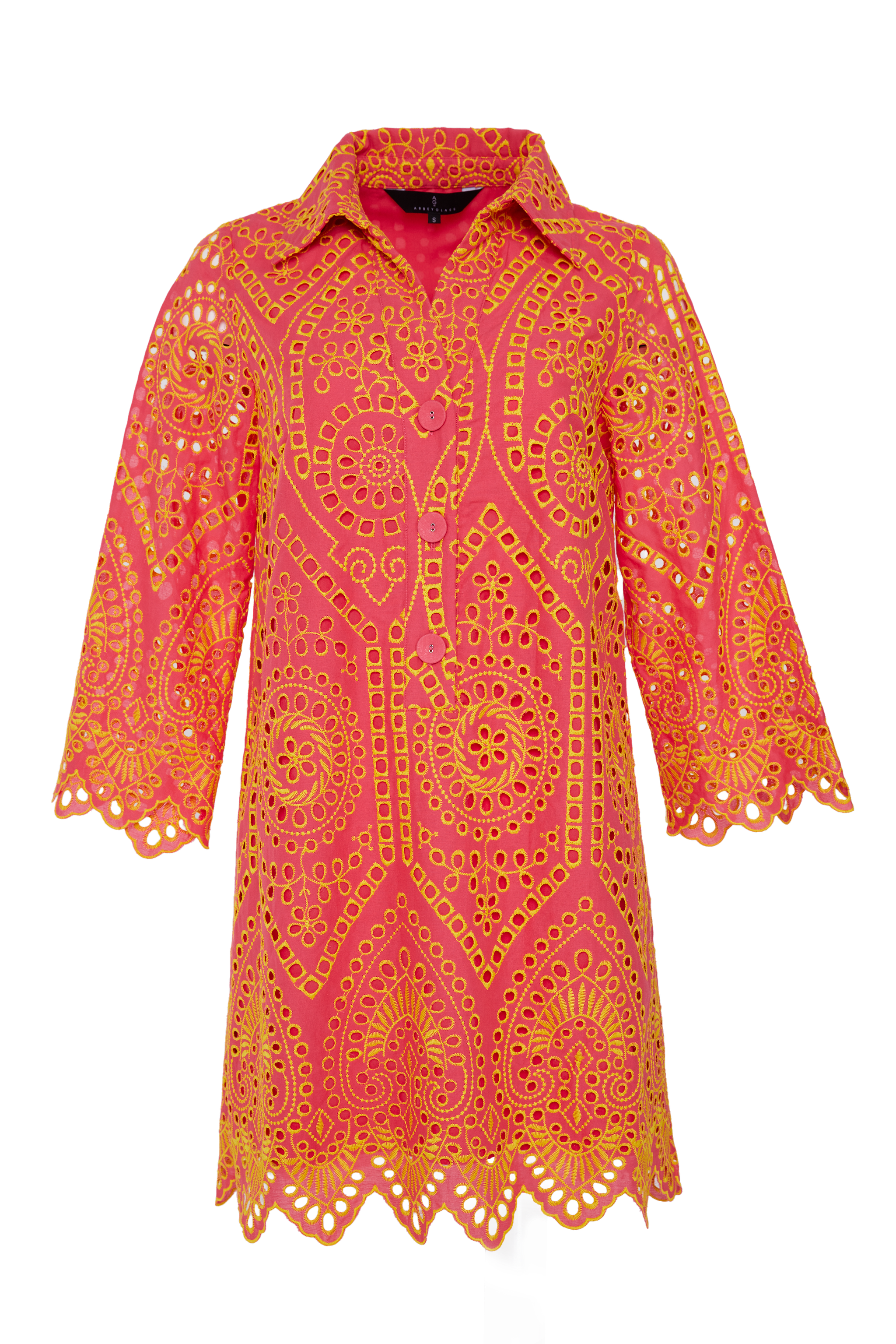 Piper Caftan Coral and Yellow Eyelet