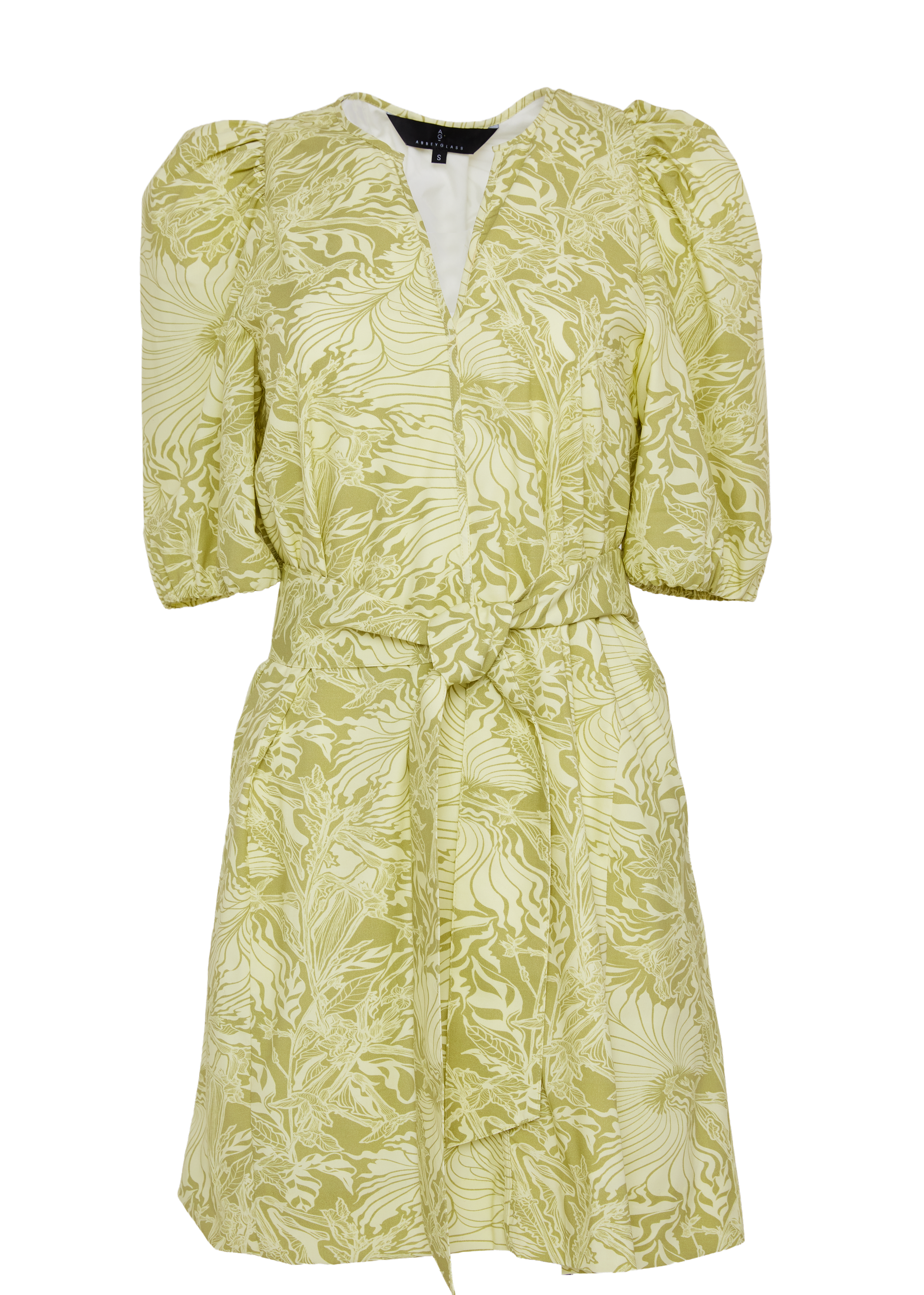 Florence Mini Dress Chartreuse Palm Royale Poplin
