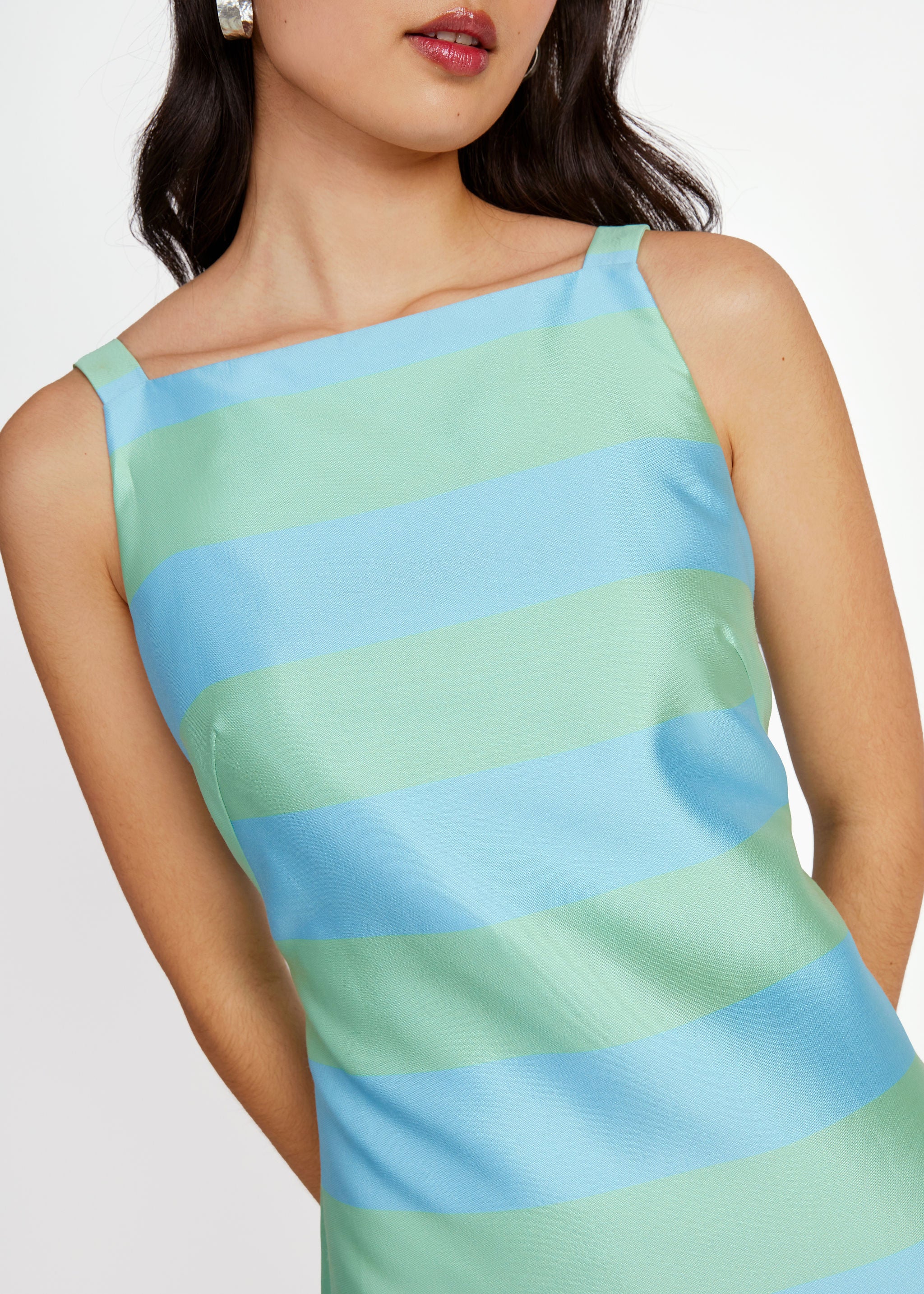 Clara Dress Sky Blue Striped Mikado