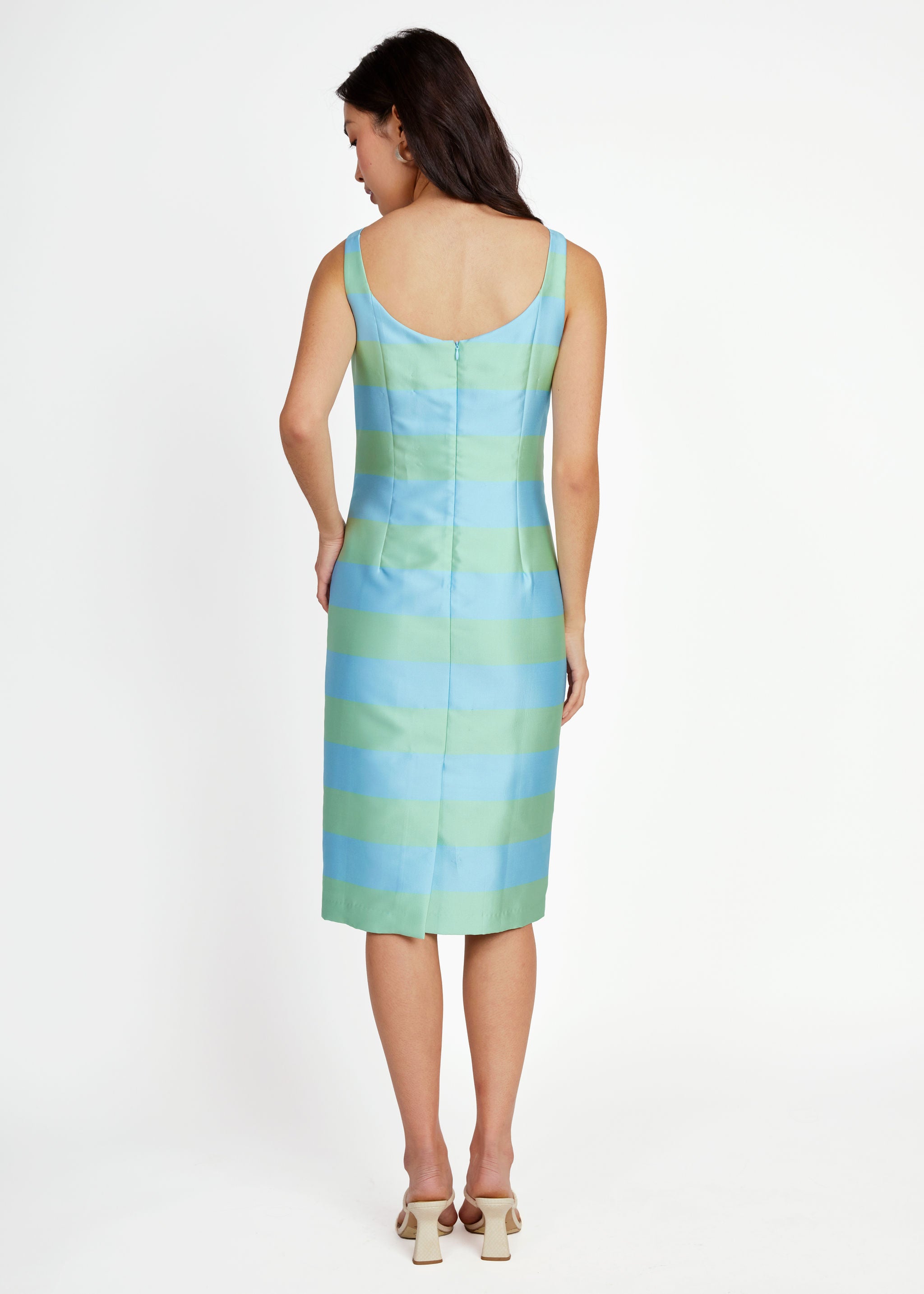 Clara Dress Sky Blue Striped Mikado