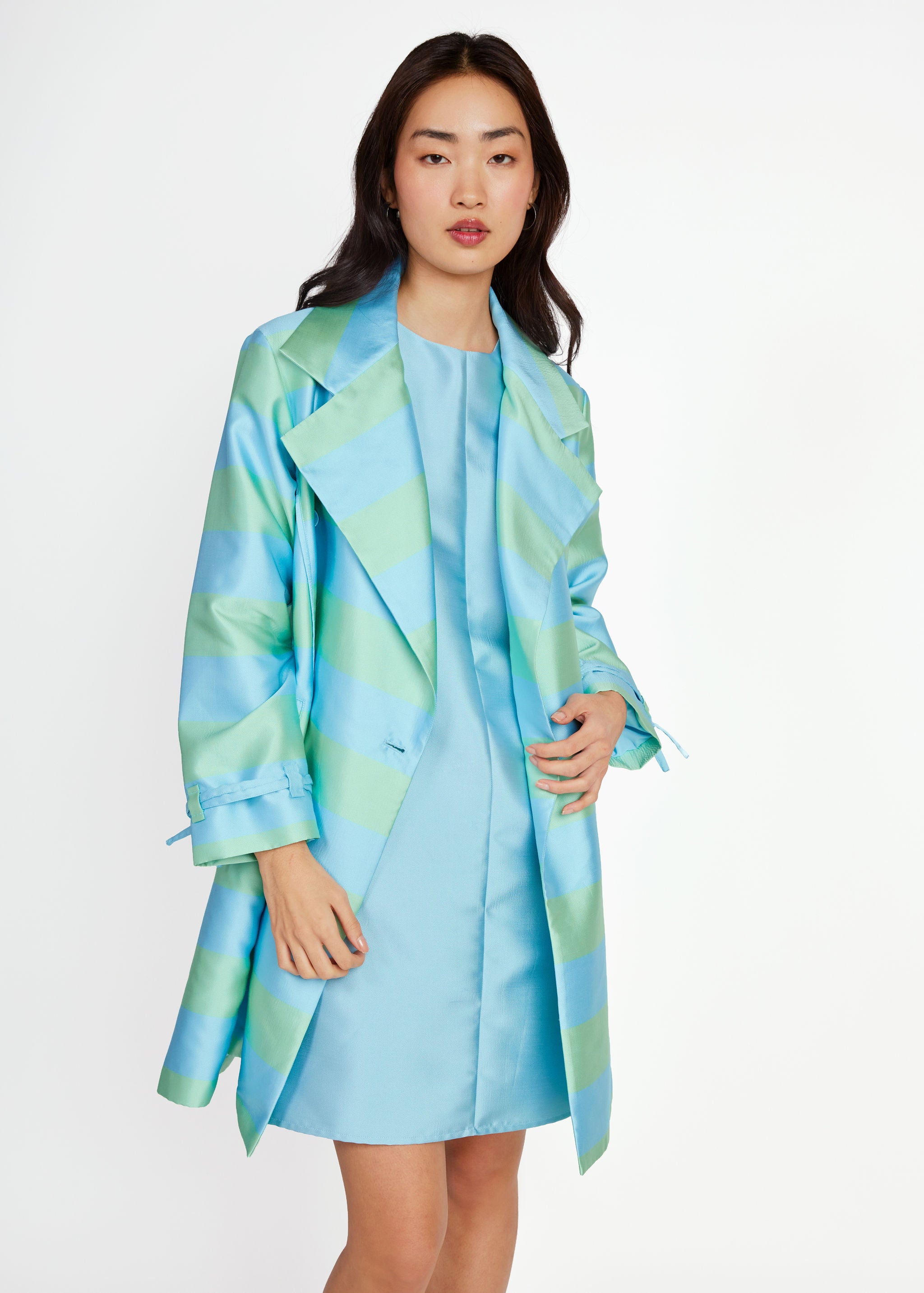 Marisol Coat Sky Blue Striped Mikado