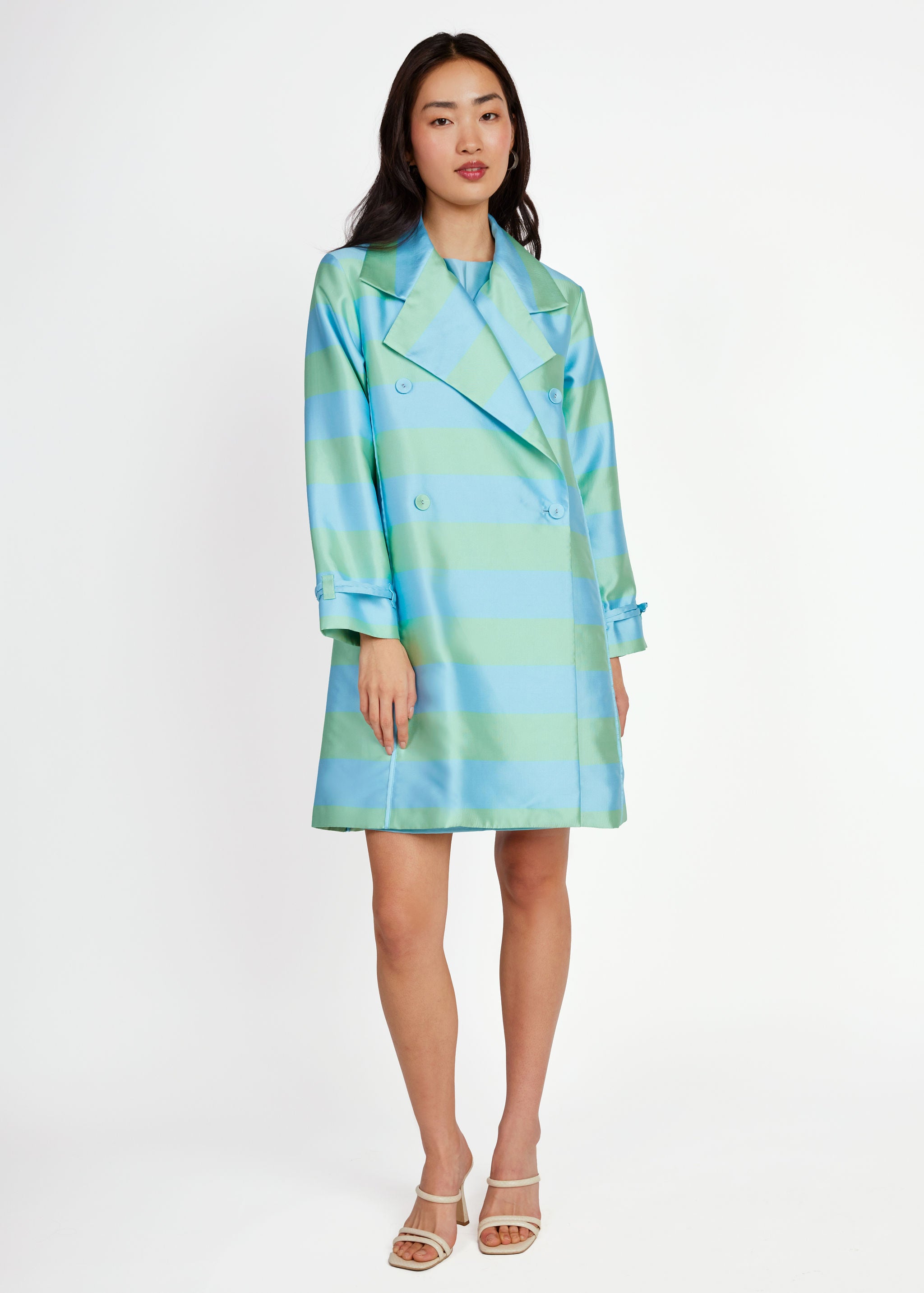 Marisol Coat Sky Blue Striped Mikado