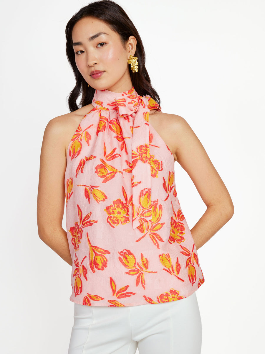 Rory Top Orange Tropical Tulip Jacquard