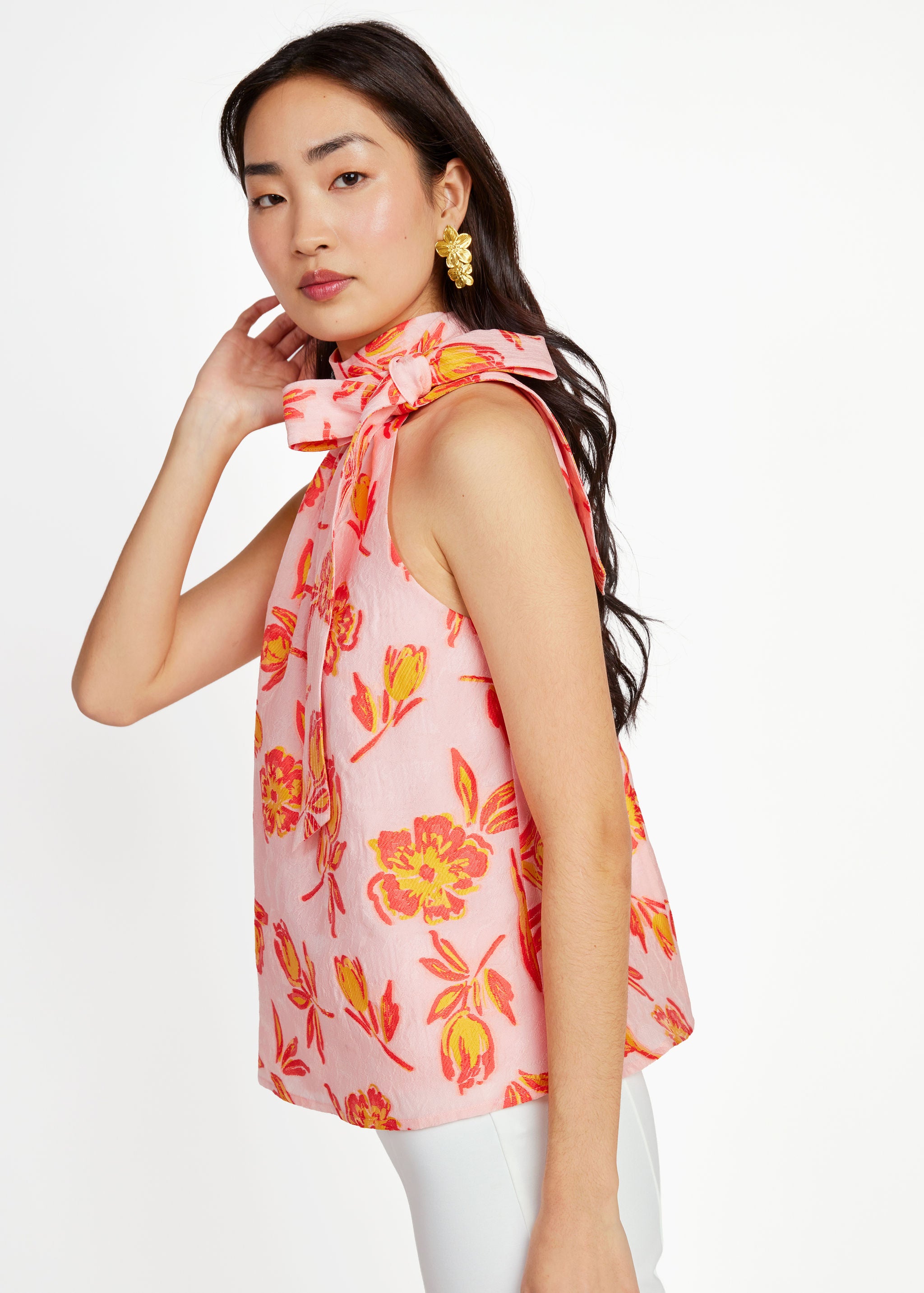 Rory Top Orange Tropical Tulip Jacquard