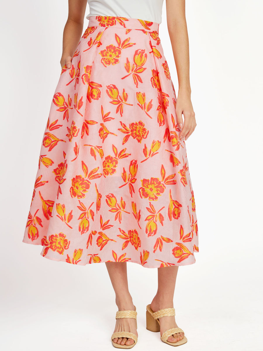 Eden Skirt Orange Tropical Tulip Jacquard