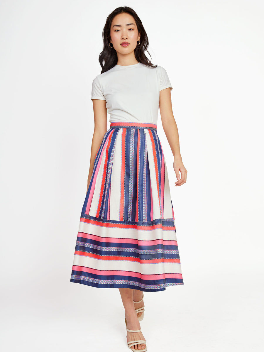 Catherine Skirt Carnation Coastal Stripe Jacquard