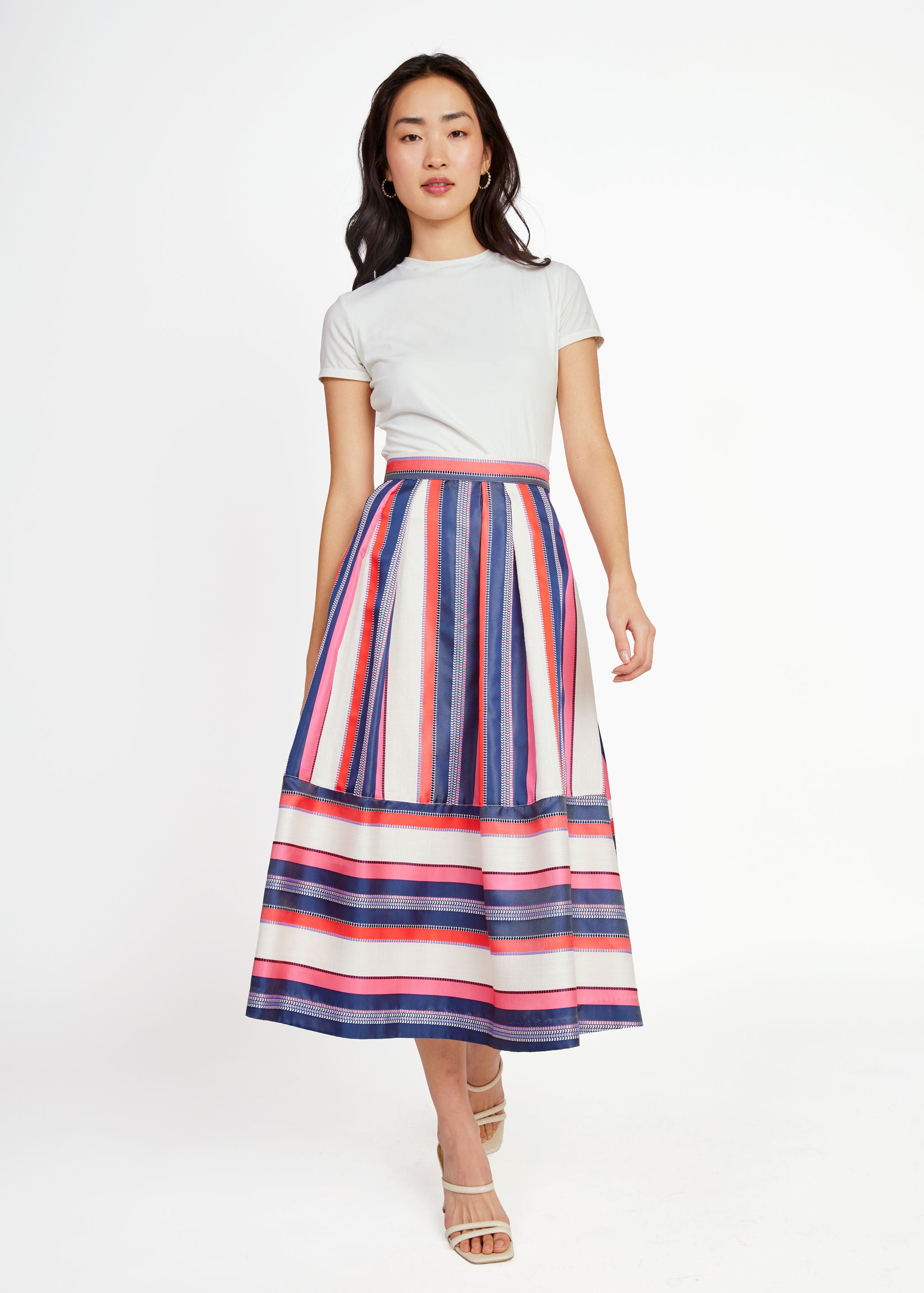 Catherine Skirt Carnation Coastal Stripe Jacquard