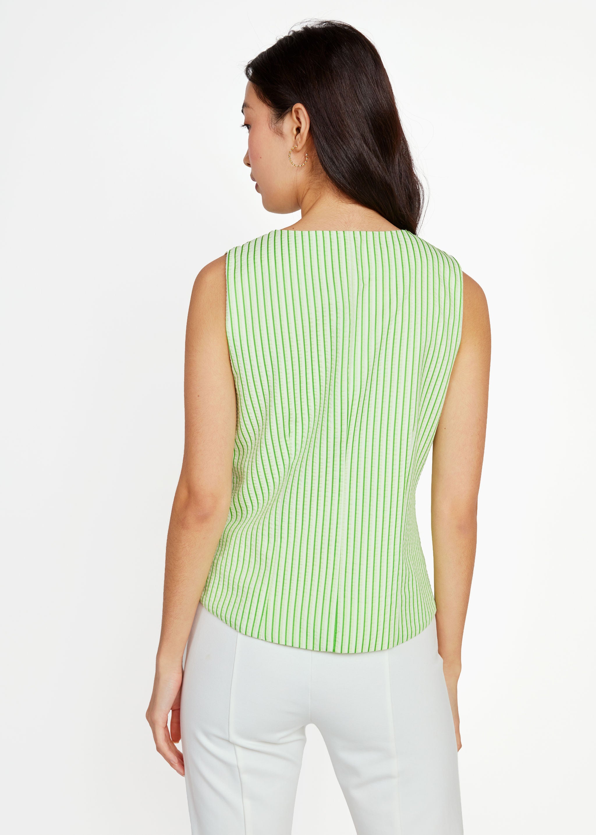 Callie Top Green Stripe Seersucker