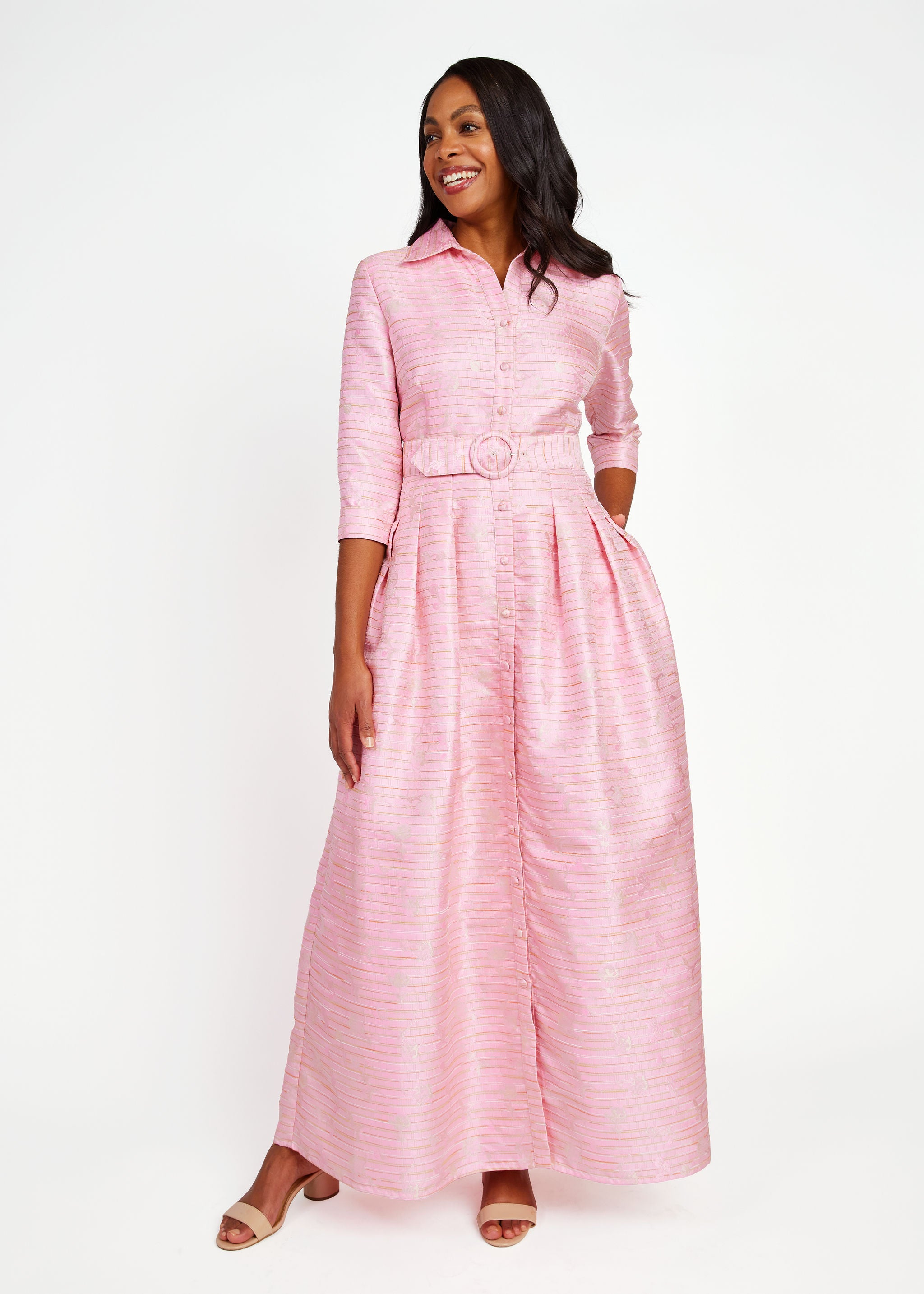 St.cecilia girlish リバーウールコート　ピンク Cecilia Gown Pink Textured Dupioni
