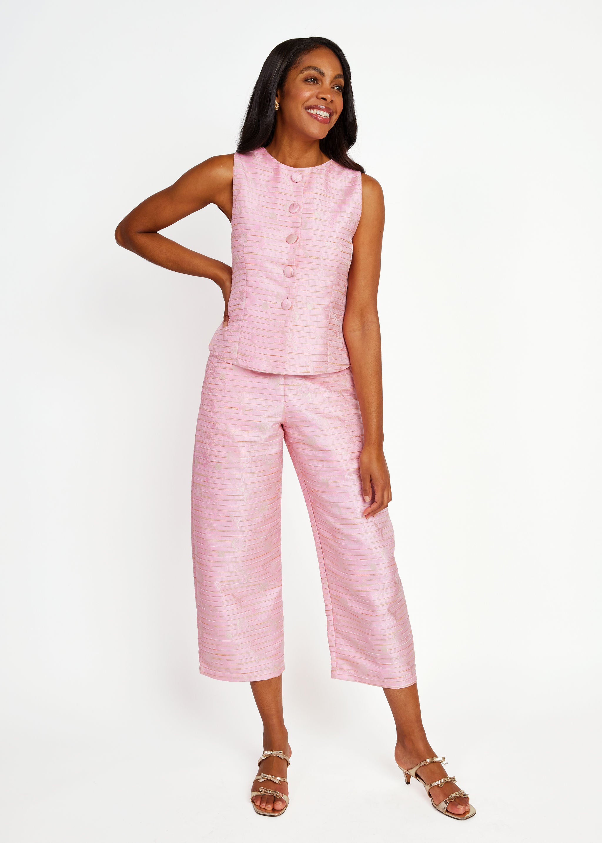 Taylor Pant Pink Textured Dupioni