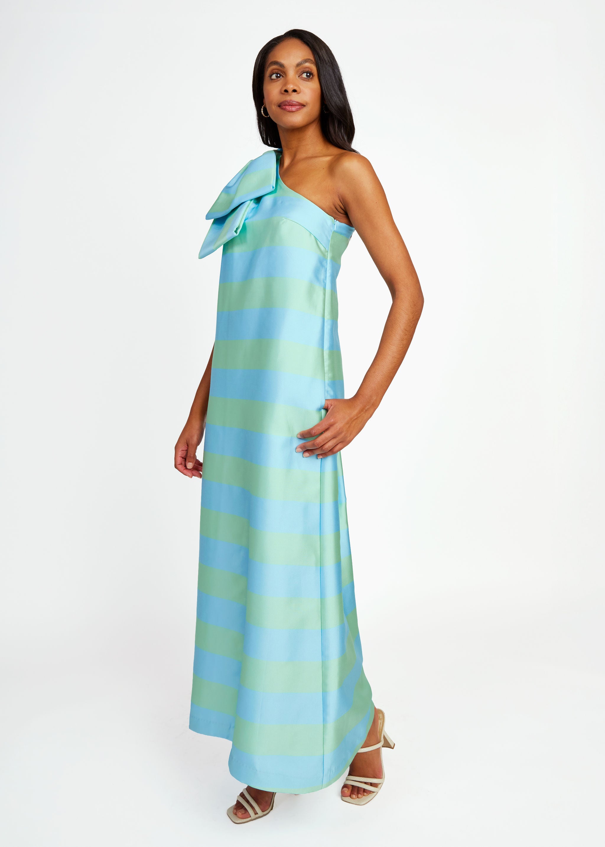 Cassie Gown Sky Blue Striped Mikado