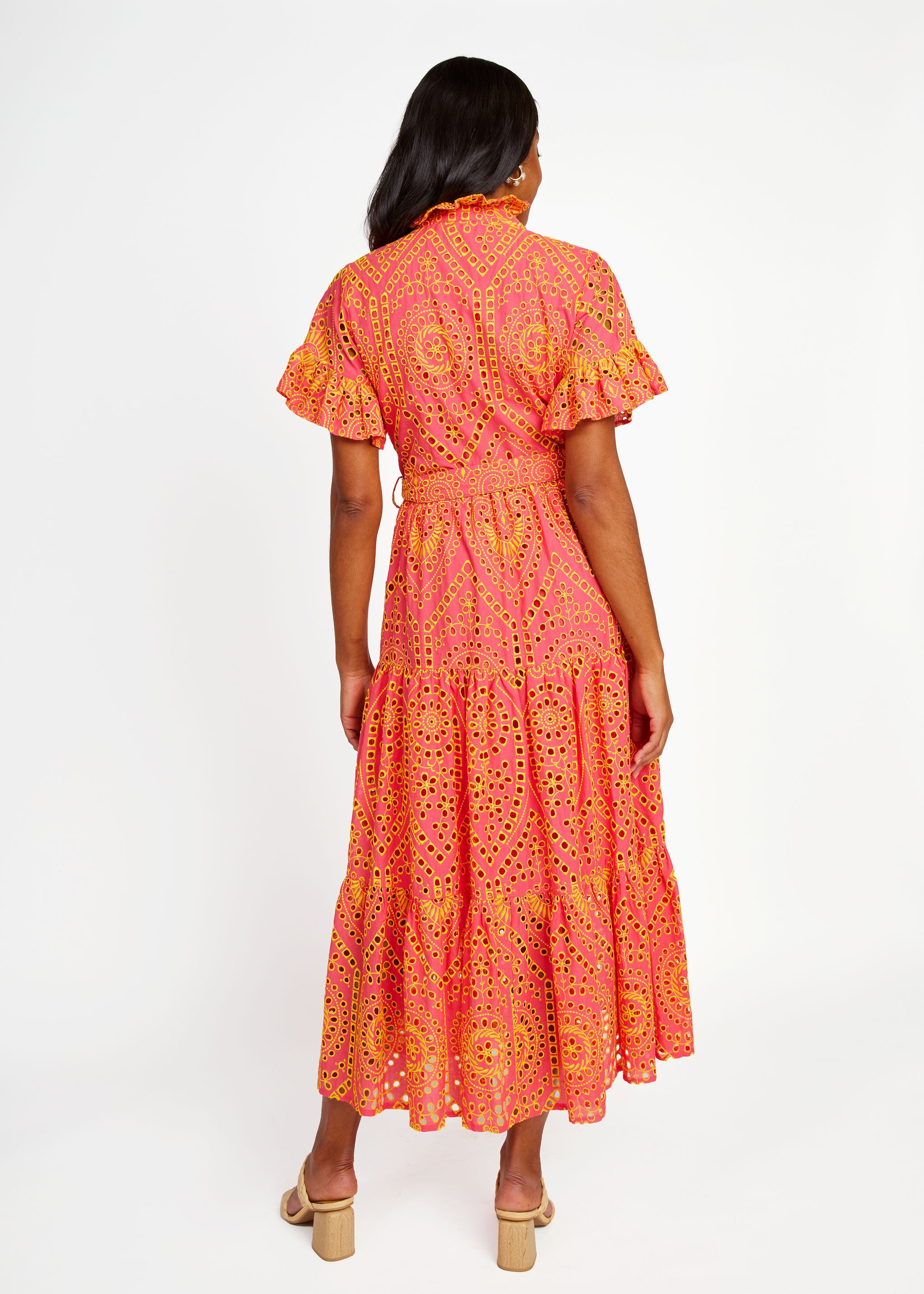 Sadie Maxi Dress Coral and Yellow Eyelet
