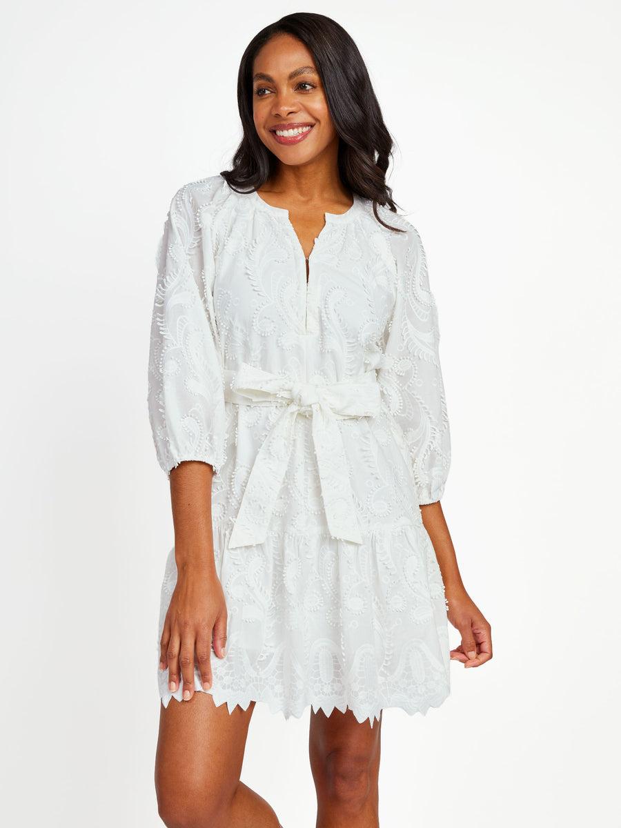 Elise Mini Dress White 3D Paisley Cotton