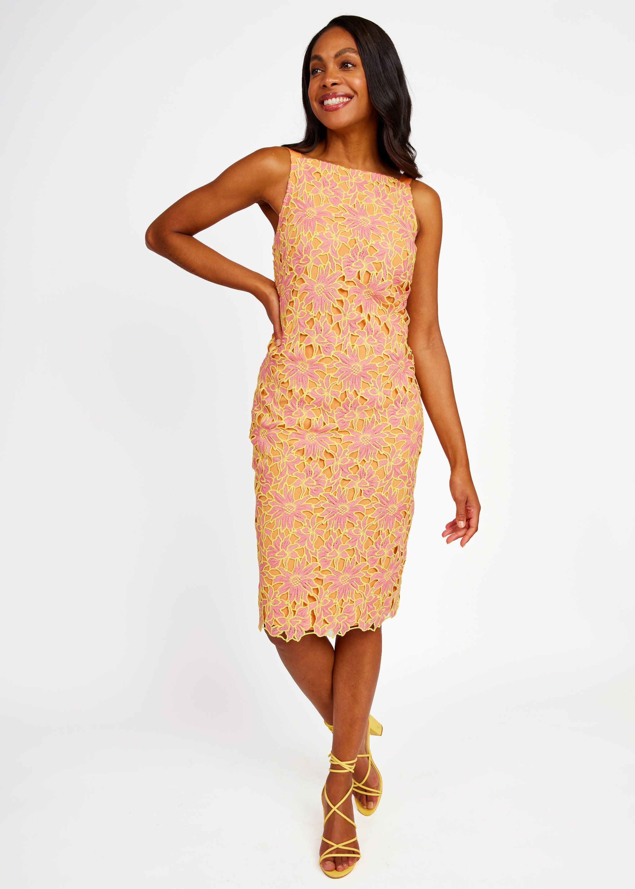 Clara Dress Orange Sunflower Lace