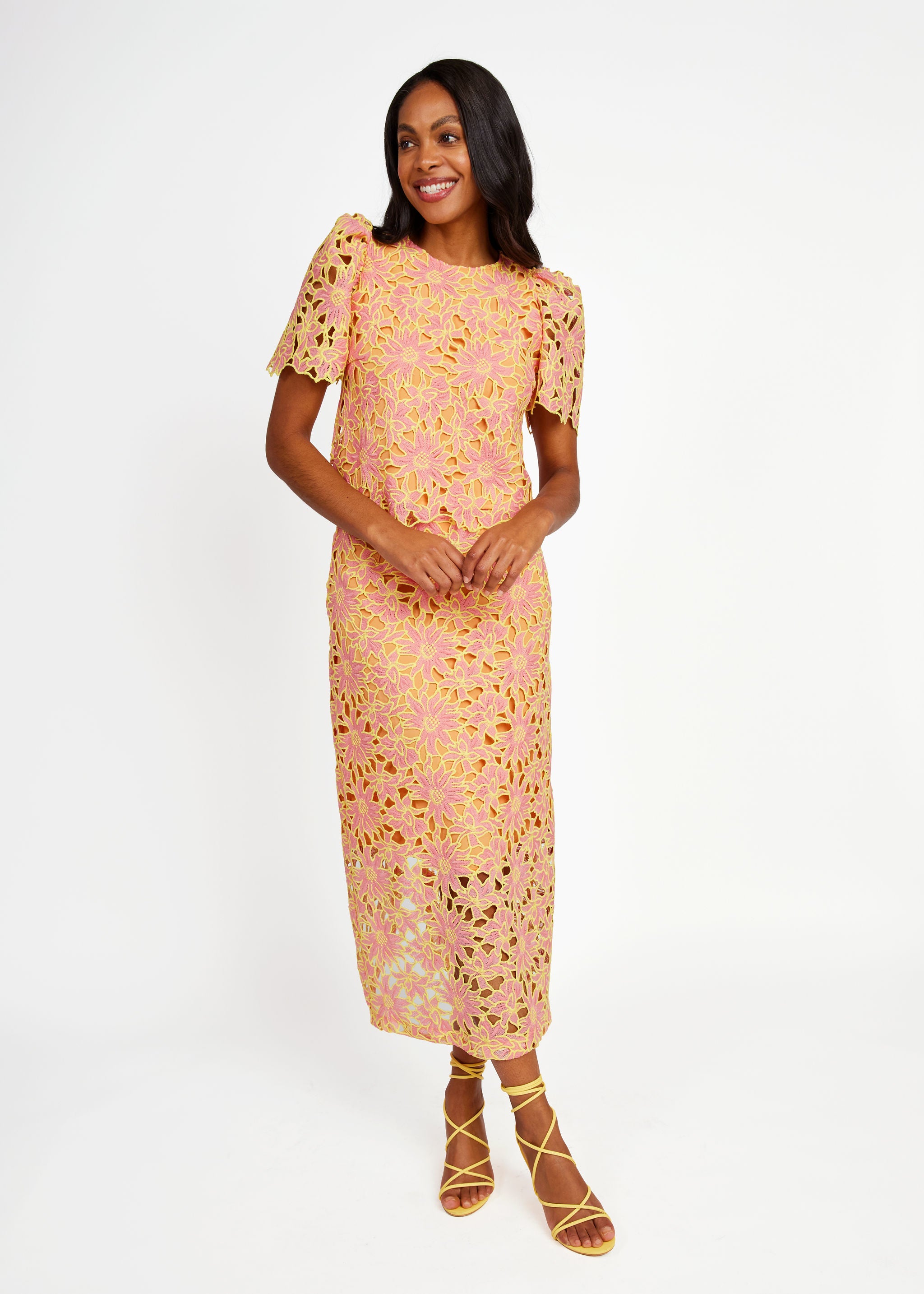 Marty Top Orange Sunflower Lace