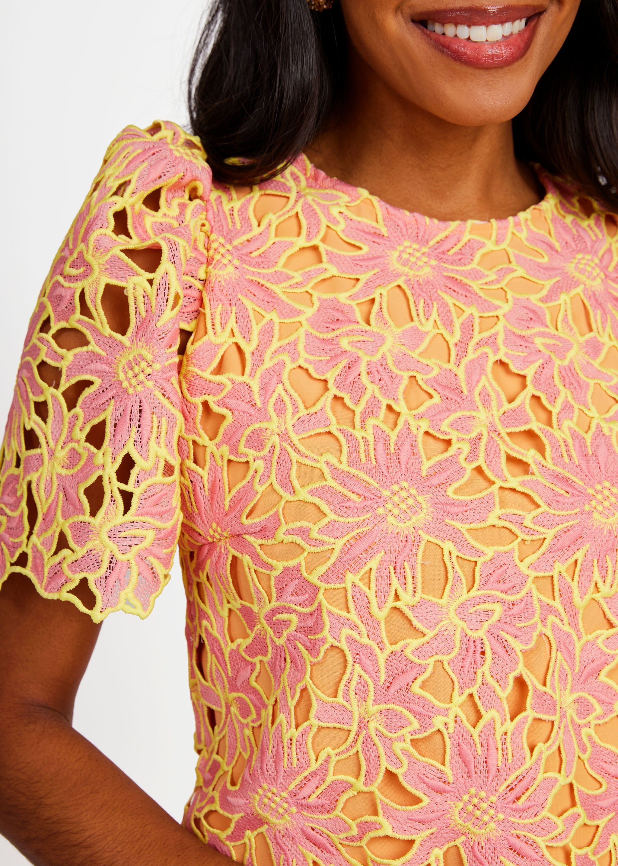 Marty Top Orange Sunflower Lace