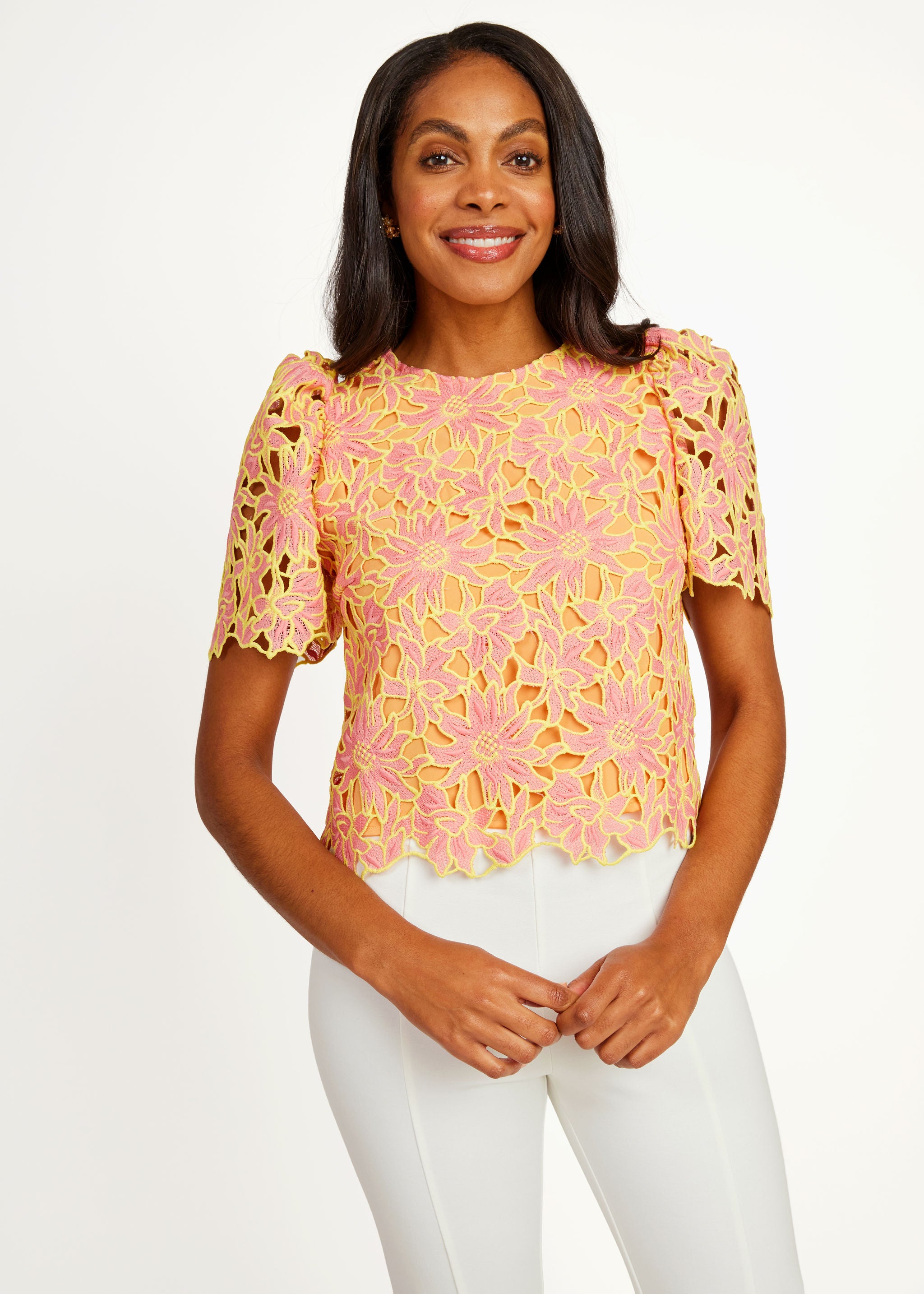 Marty Top Orange Sunflower Lace