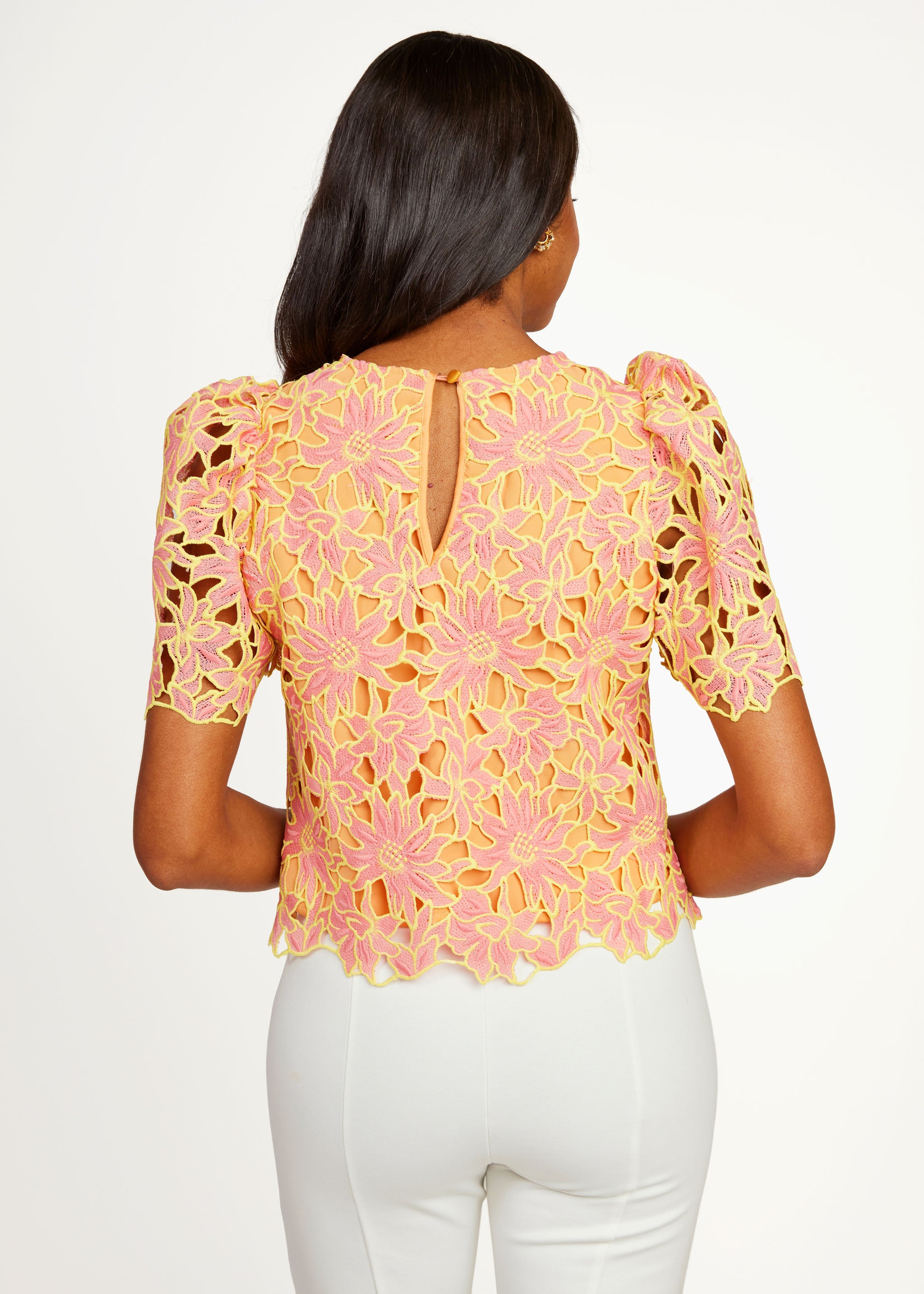 Marty Top Orange Sunflower Lace