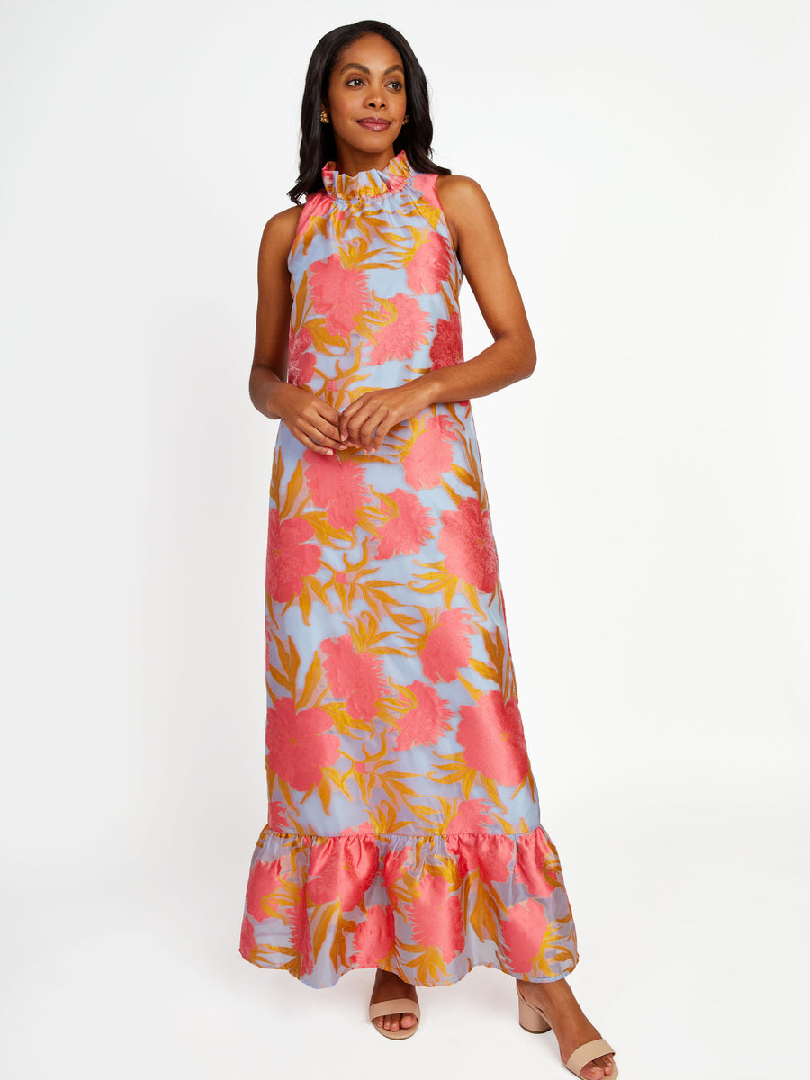 Camille Gown Hot Coral Pansy Vine Organza