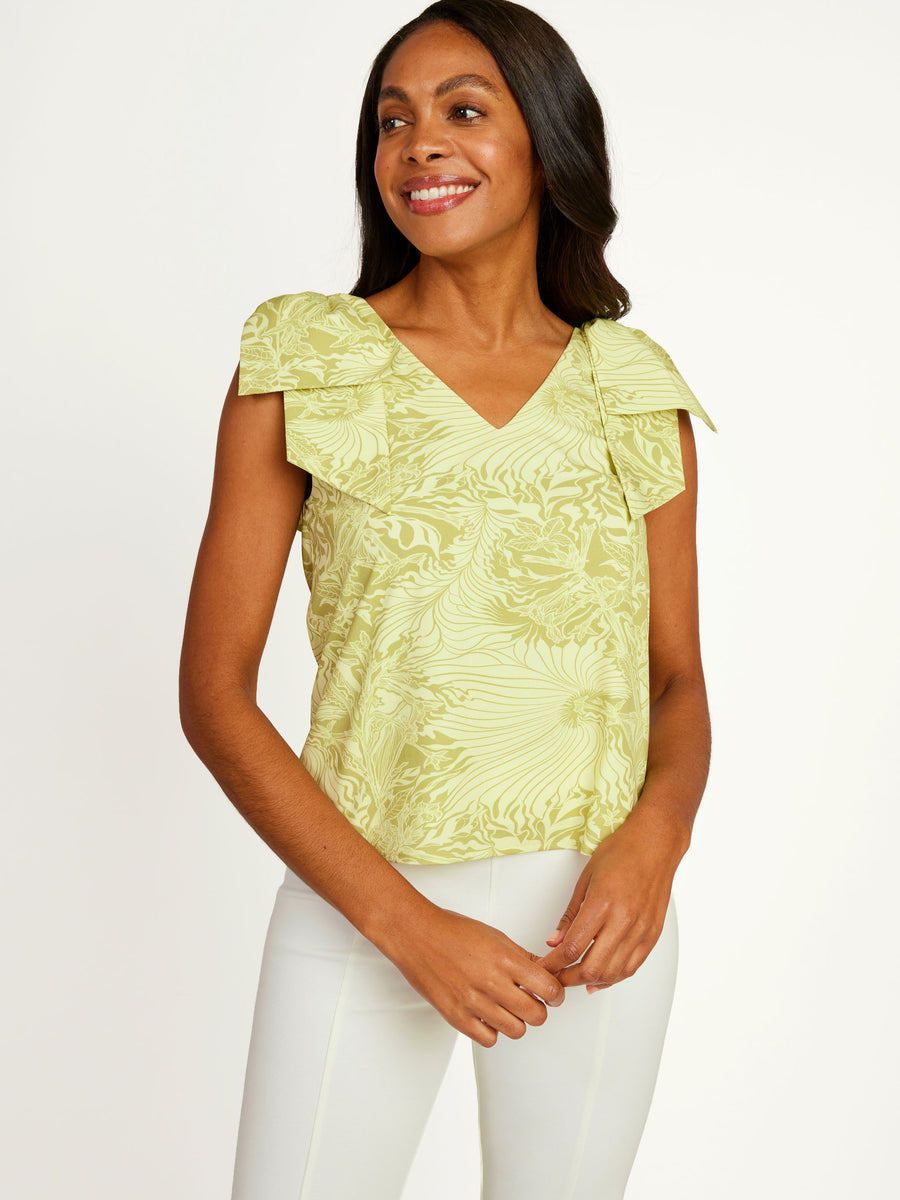 Meredith Top Chartreuse Palm Royale Poplin