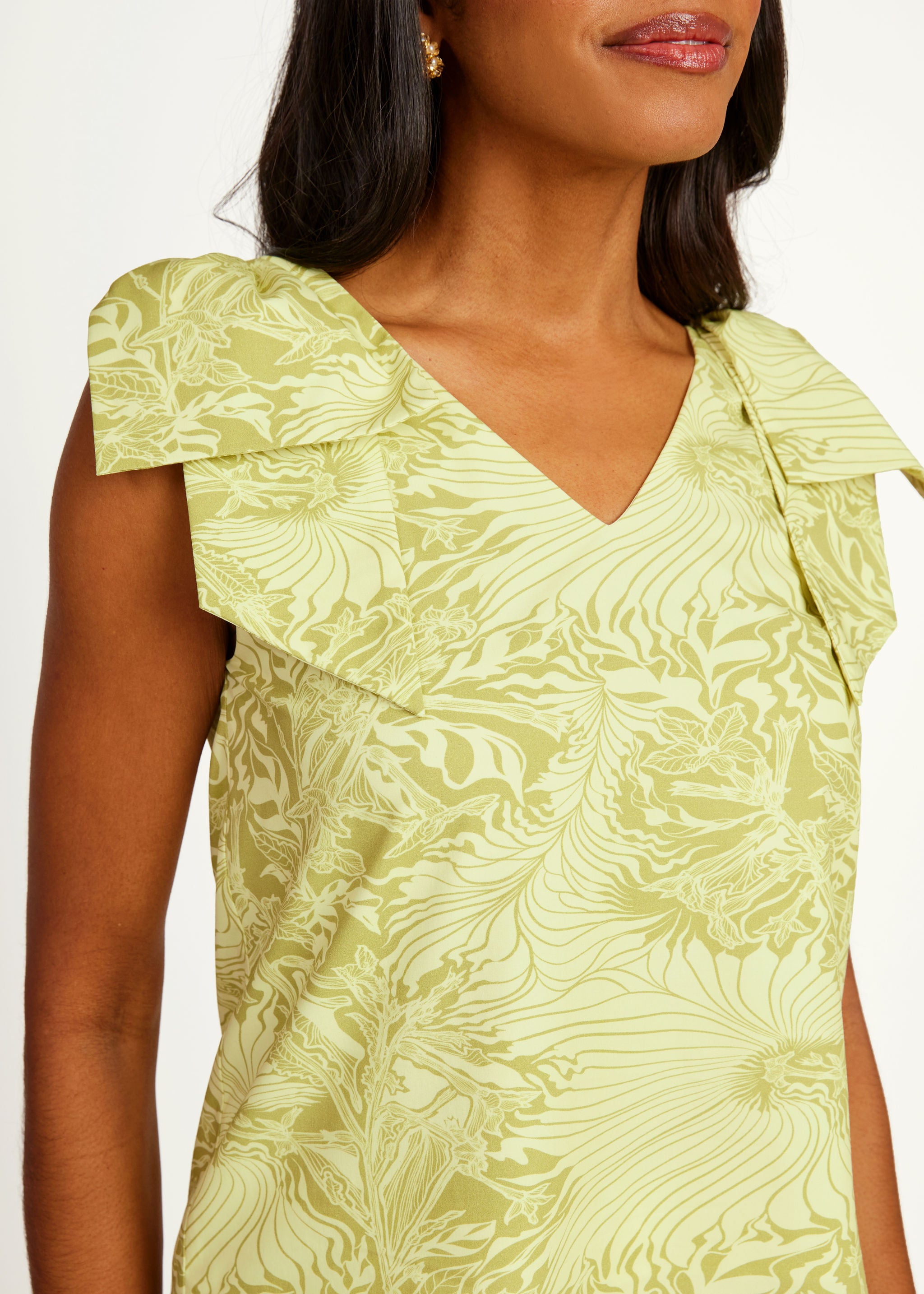 Meredith Top Chartreuse Palm Royale Poplin
