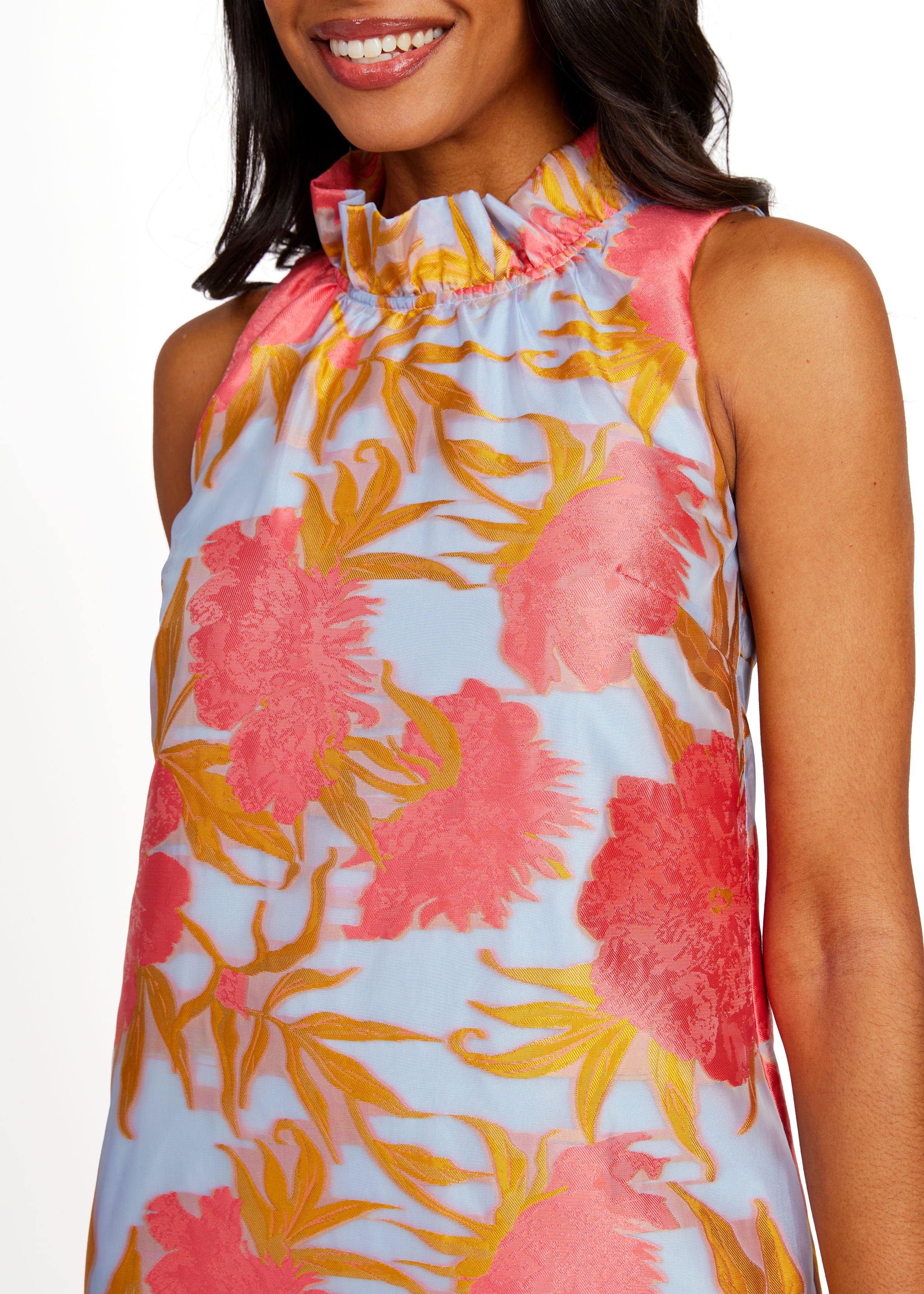 Camille Gown Hot Coral Pansy Vine Organza