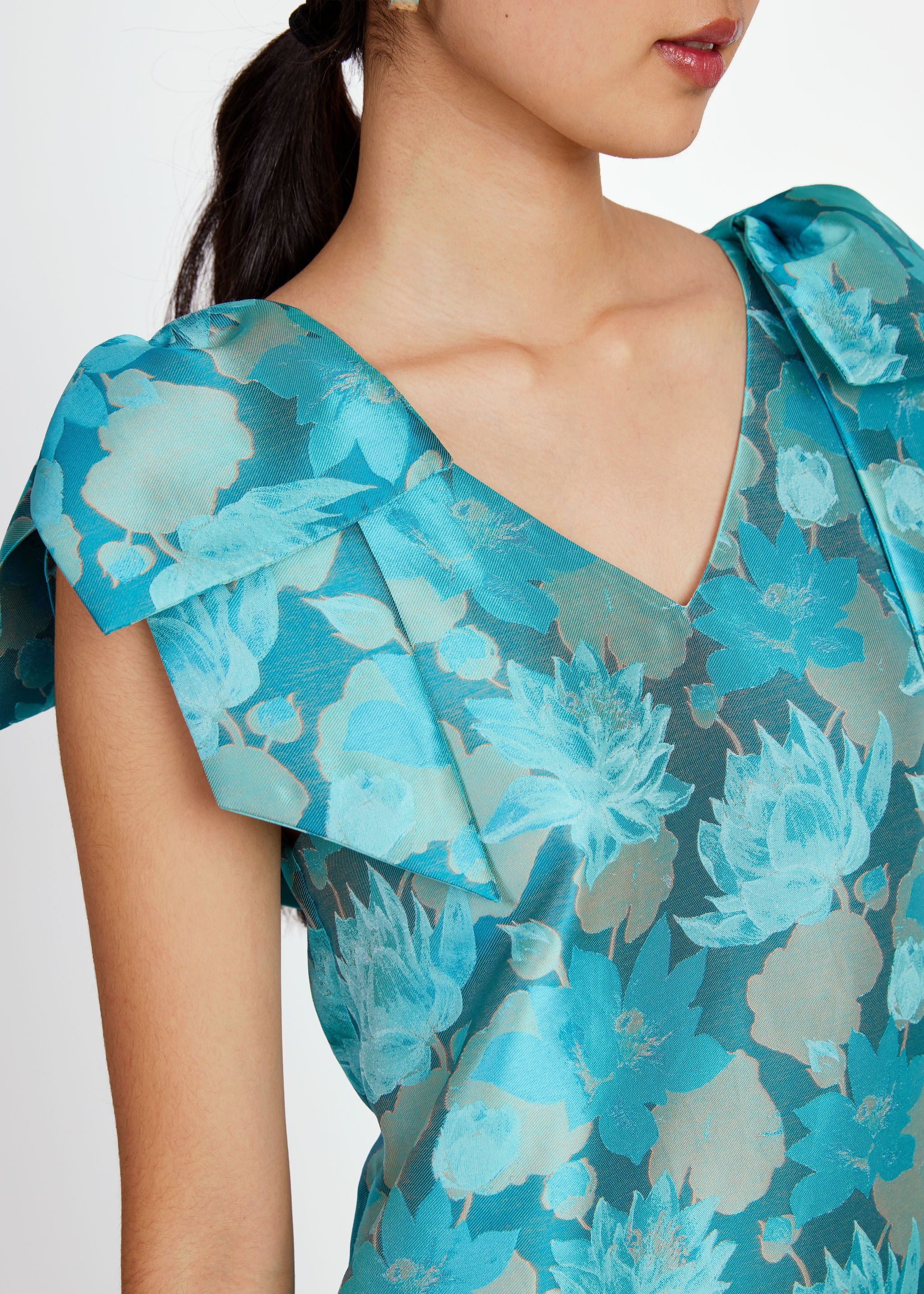Meredith Gown Aqua Floral Silhouette Jacquard