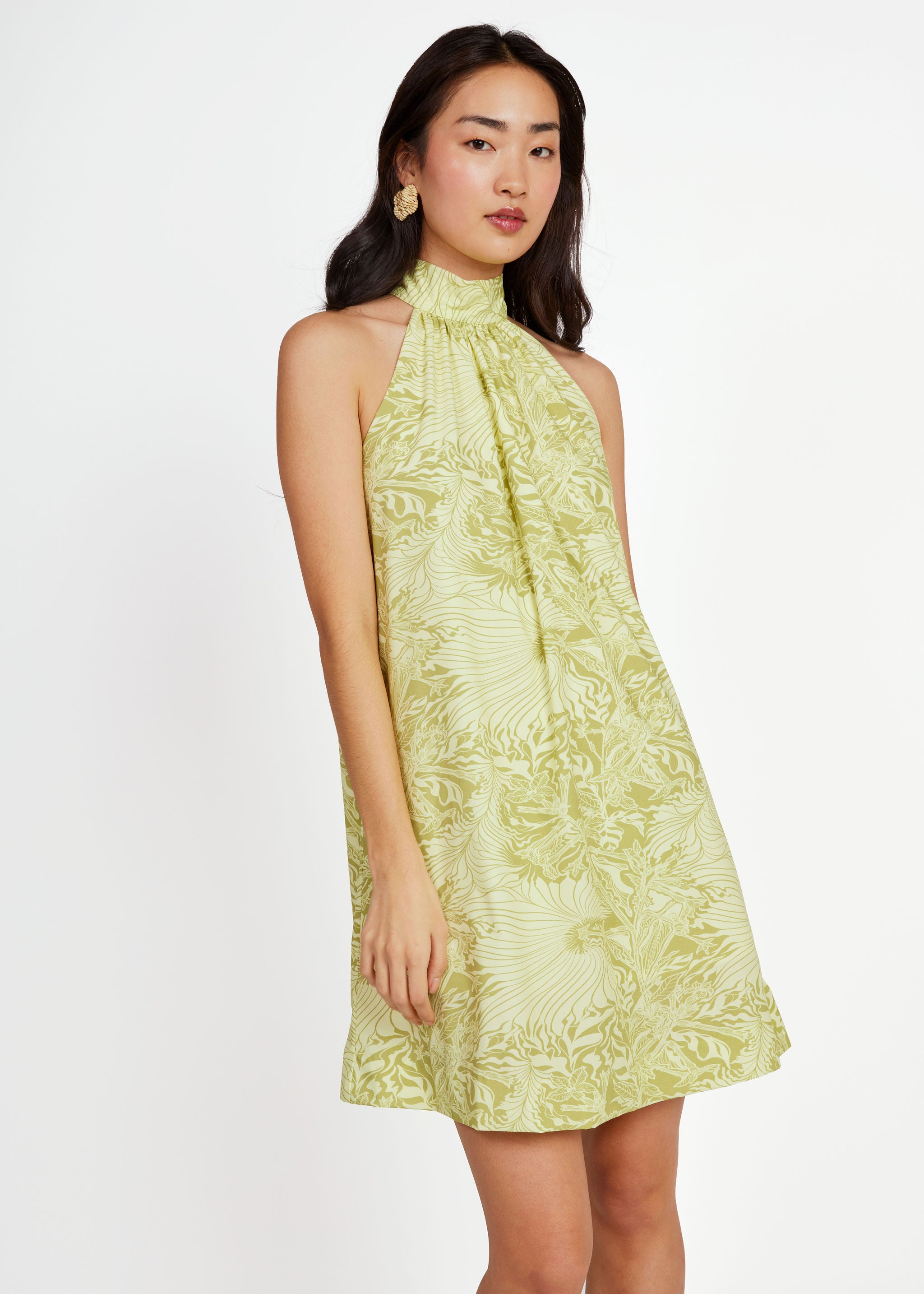Rory Mini Dress Chartreuse Palm Royale Poplin