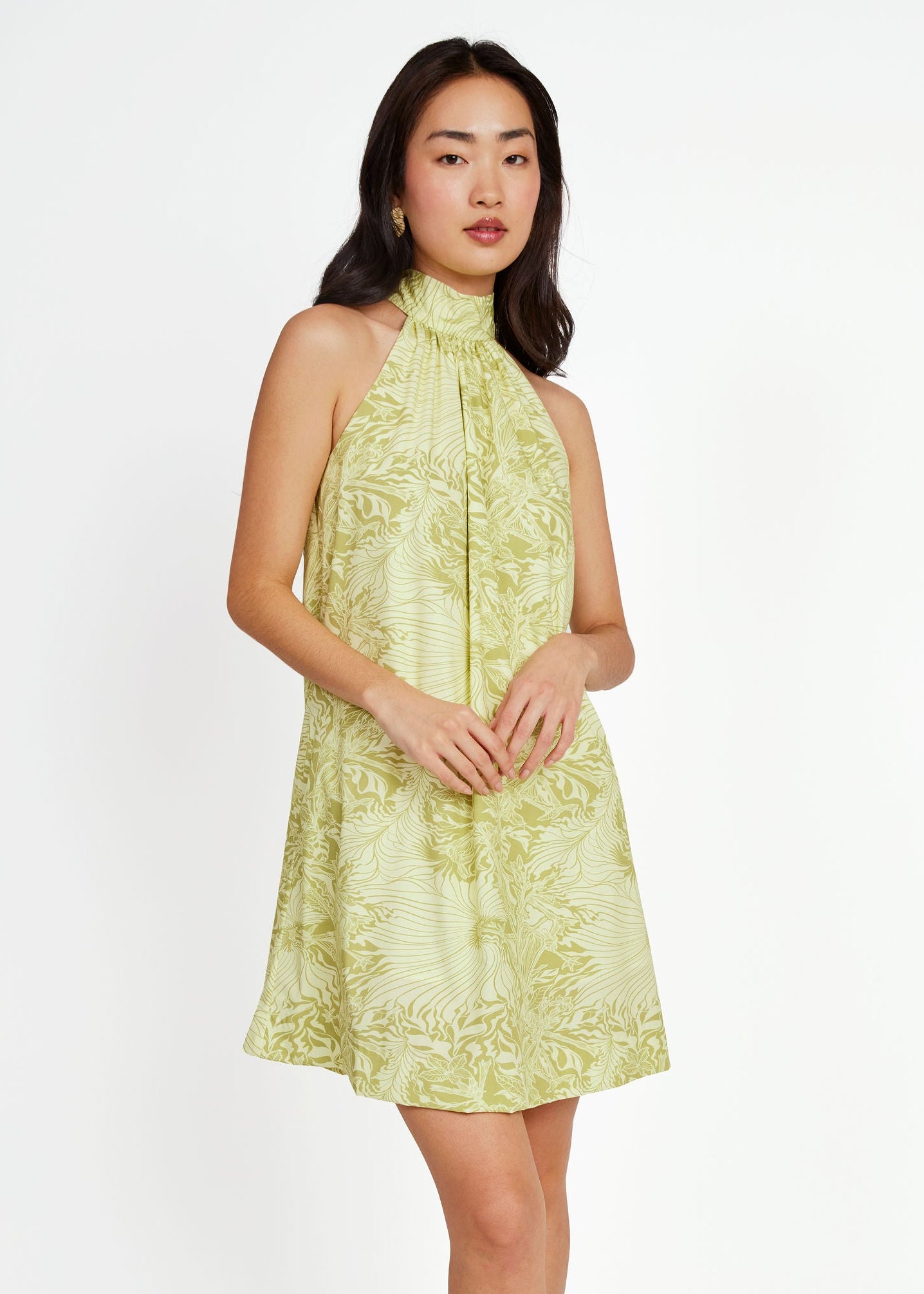 Rory Mini Dress Chartreuse Palm Royale Poplin