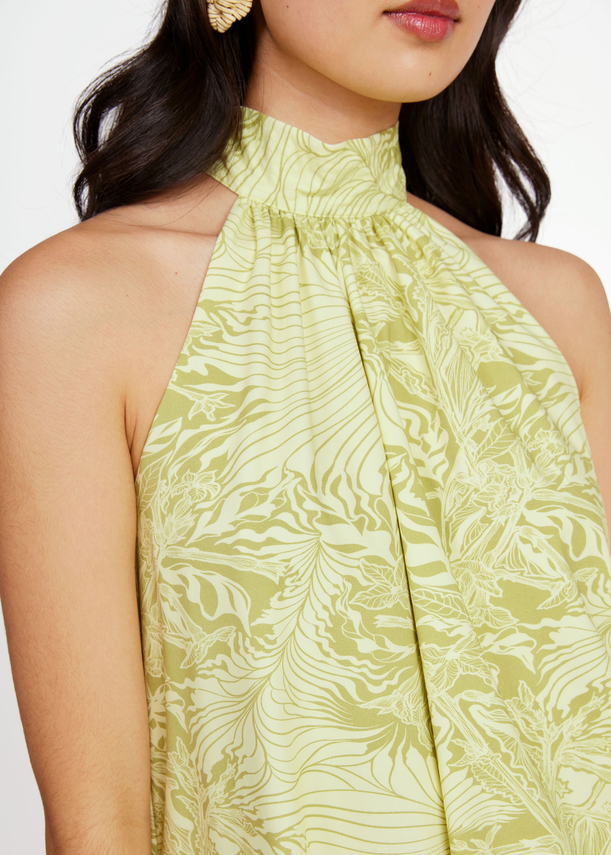 Rory Mini Dress Chartreuse Palm Royale Poplin