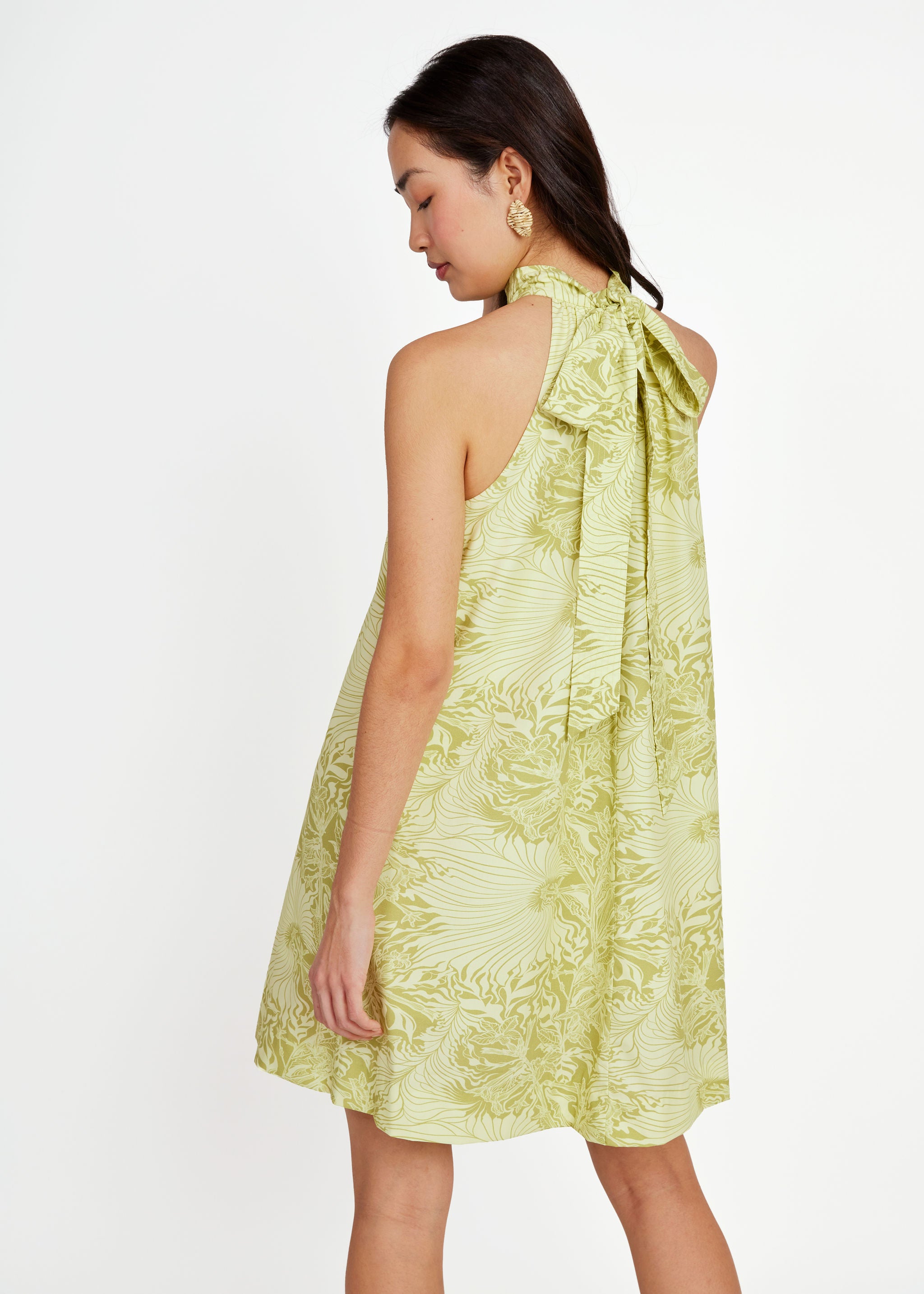 Rory Mini Dress Chartreuse Palm Royale Poplin