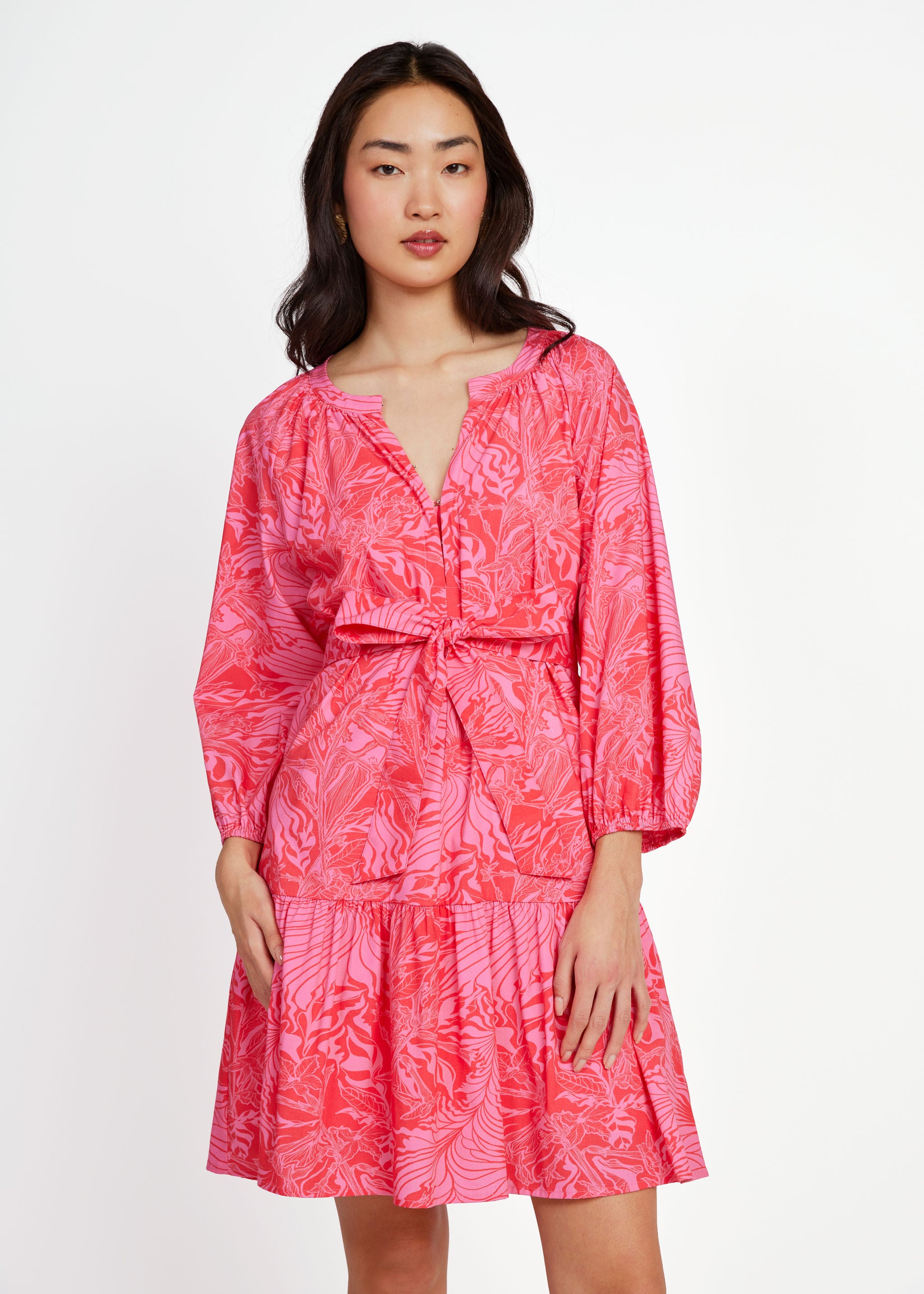 Elise Mini Dress Pink Palm Royale Poplin