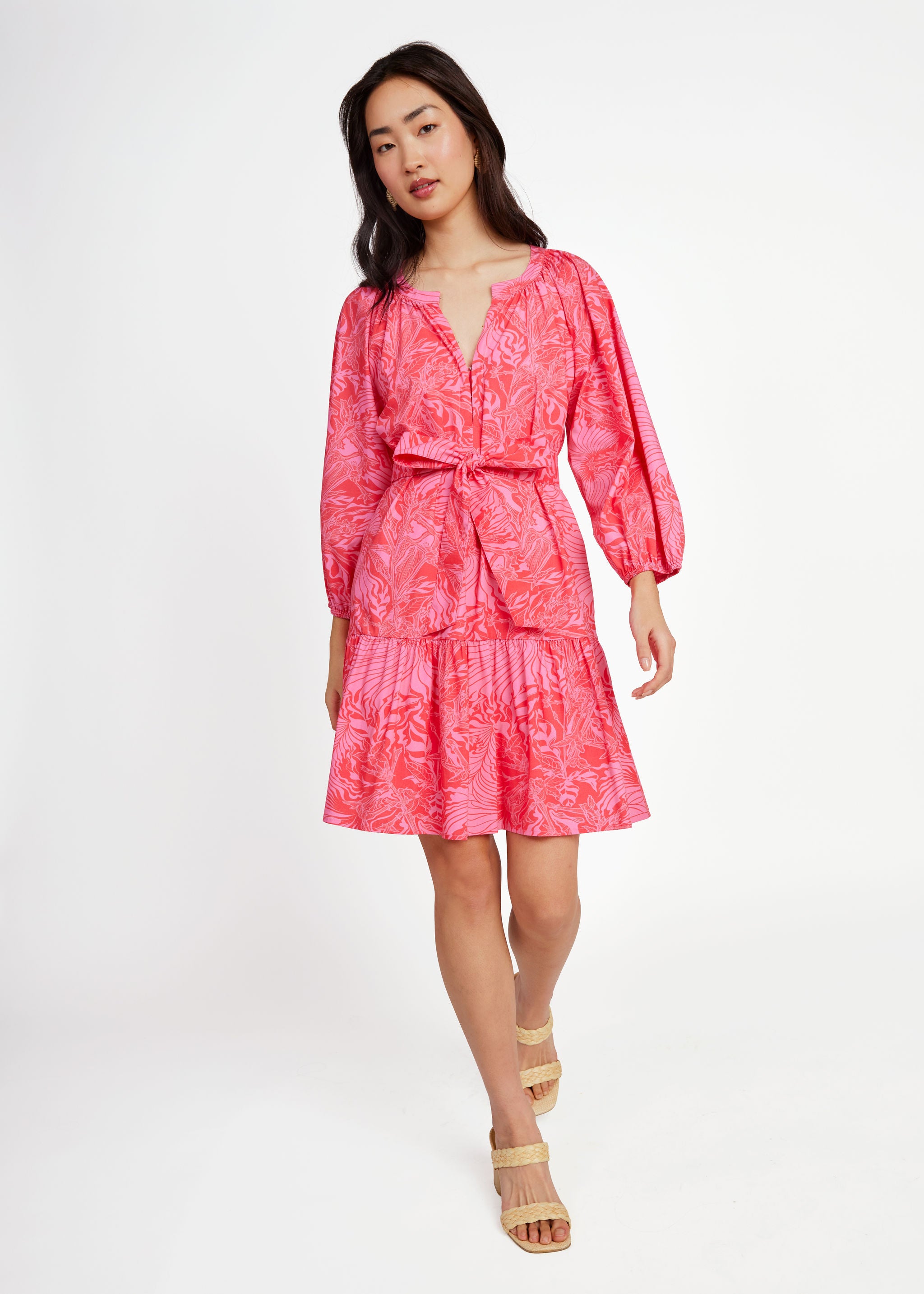 Elise Mini Dress Pink Palm Royale Poplin