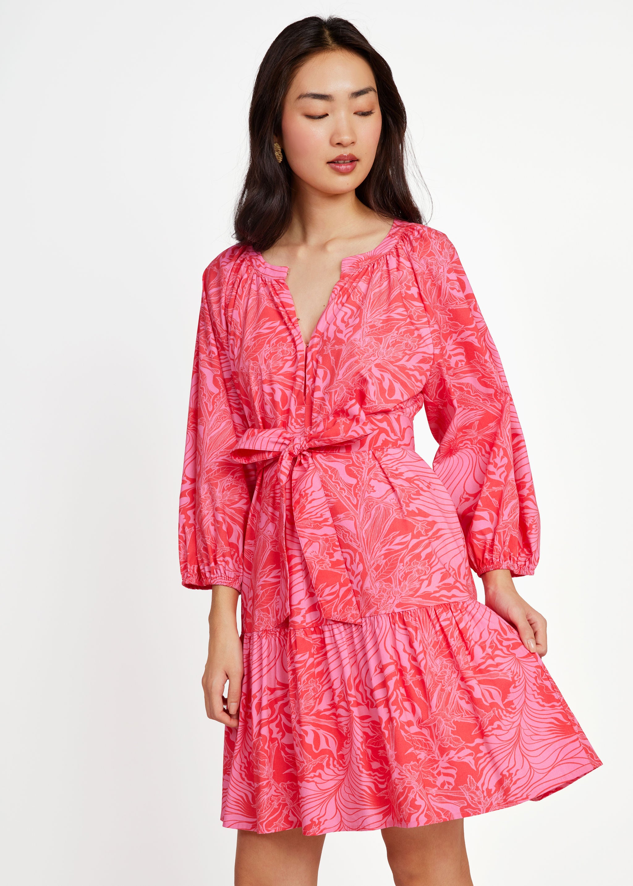 Elise Mini Dress Pink Palm Royale Poplin