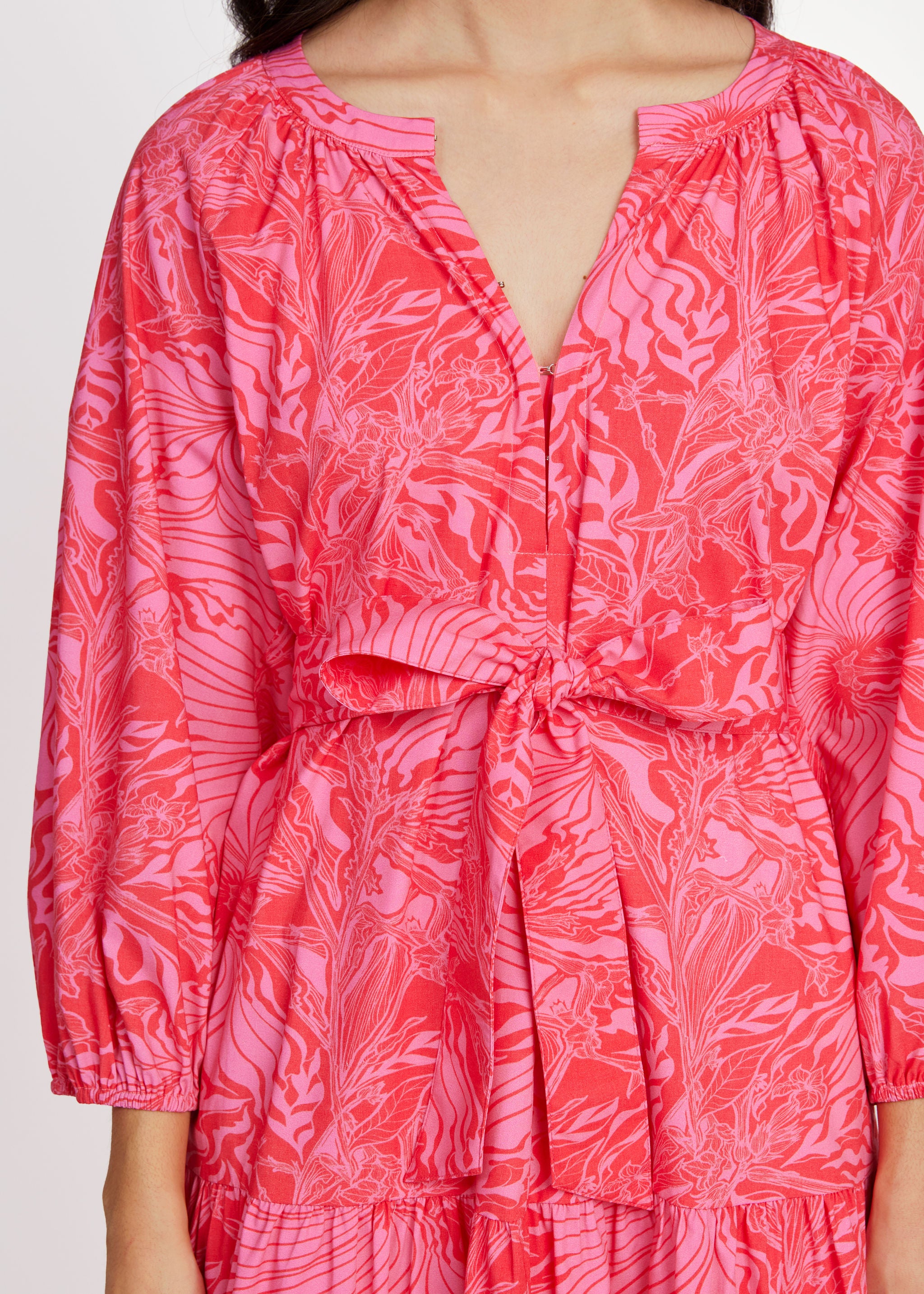 Elise Mini Dress Pink Palm Royale Poplin